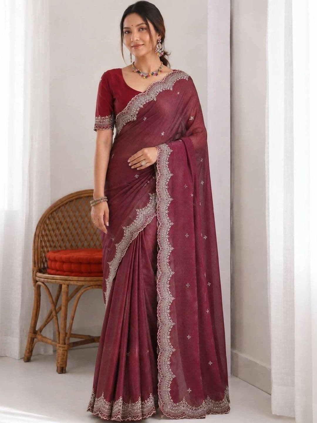 Vastra Drape Ethnic Motifs Embroidered Poly Georgette Saree - view 1