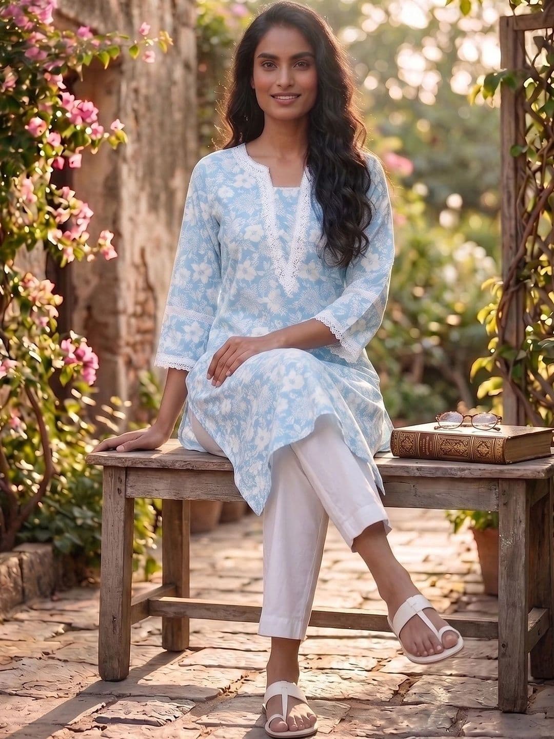 KALINI Women Floral Printed Thread Work Floral Kurta thumbnail 6