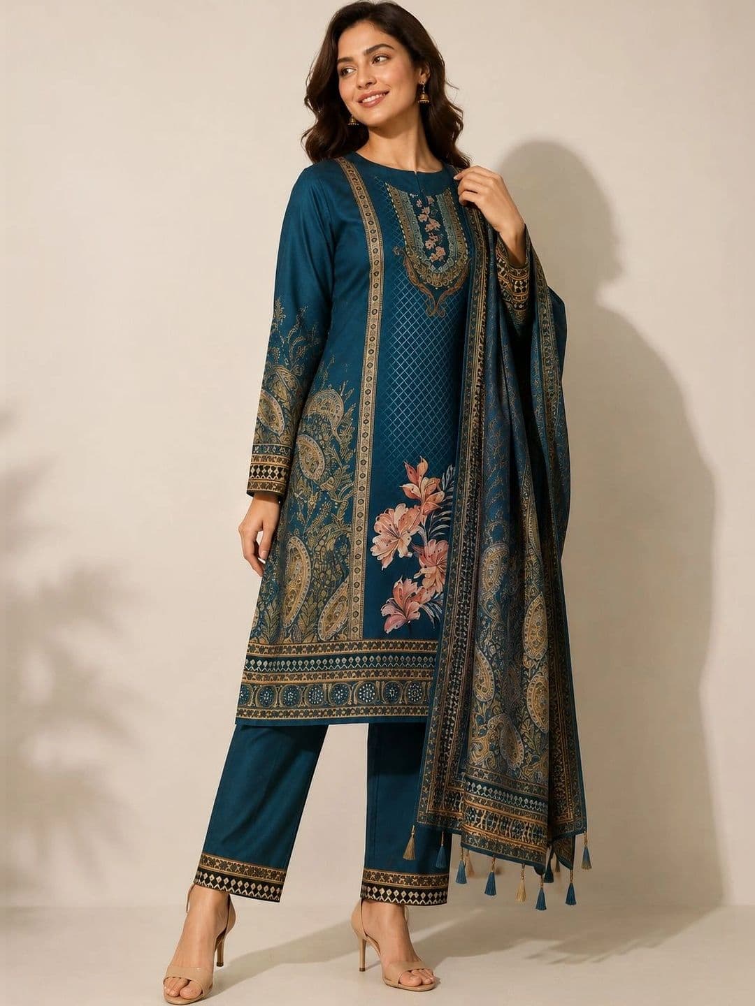 Wool's Kart Women Ethnic Motifs Printed Regular Kurta with Trousers & With Dupatta thumbnail 5