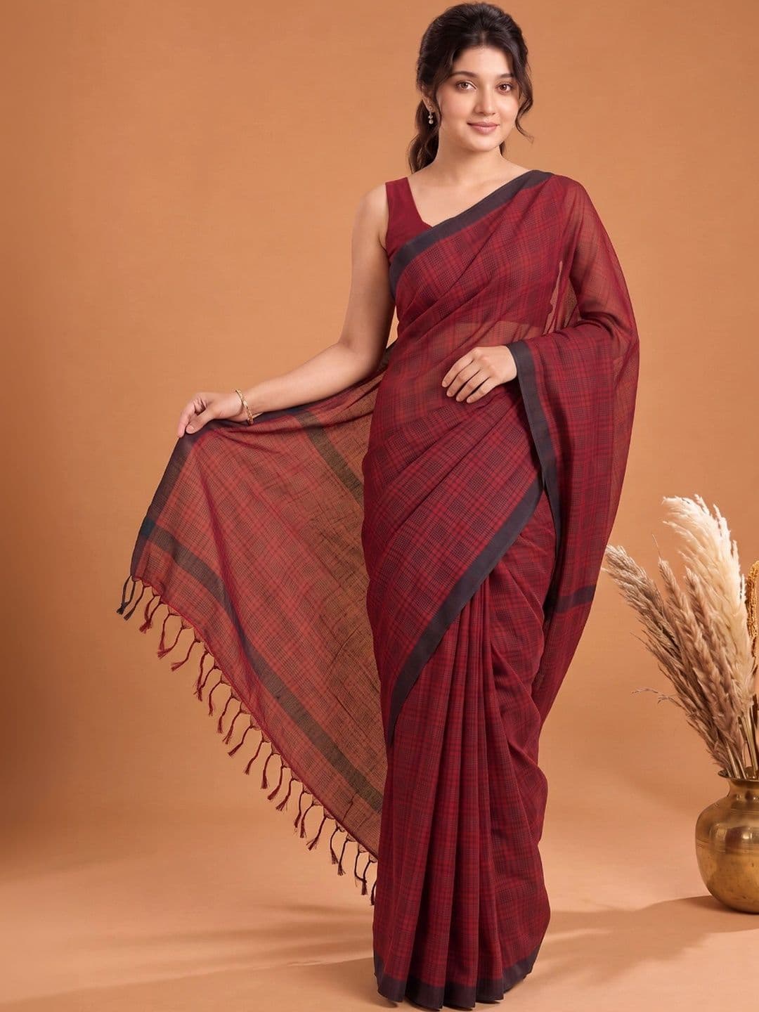 KALINI Checked Pure Cotton Saree - view 1