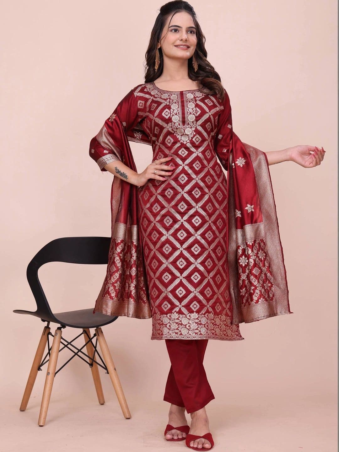 kantuba Art Silk Unstitched Dress Material thumbnail 3