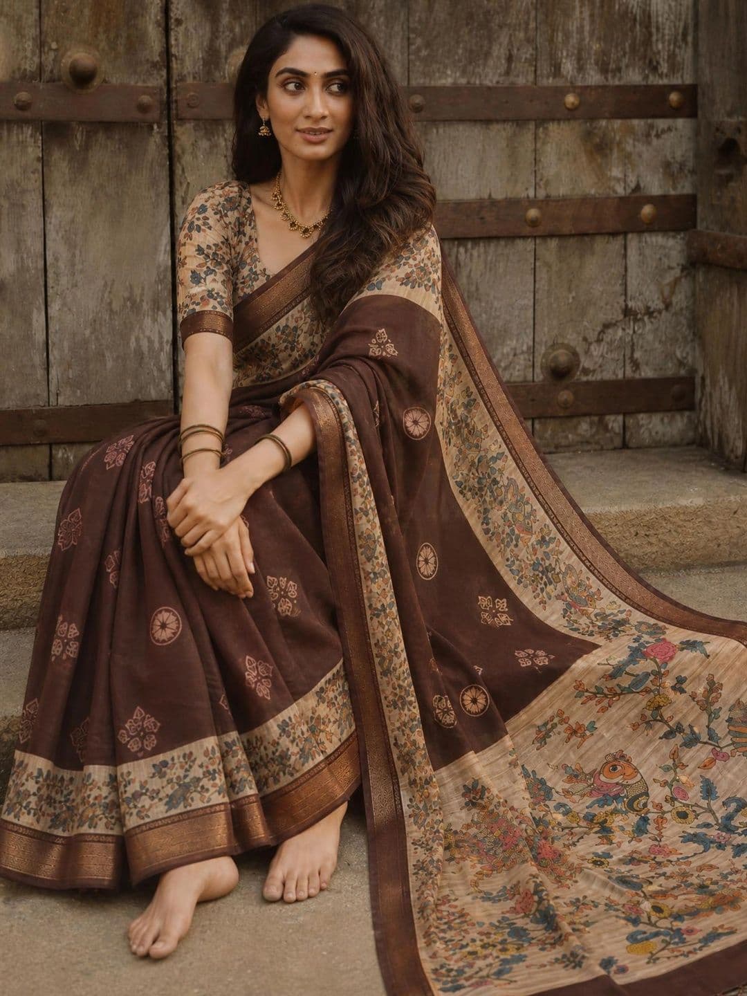 KALINI Kalamkari Silk Blend Saree thumbnail 2