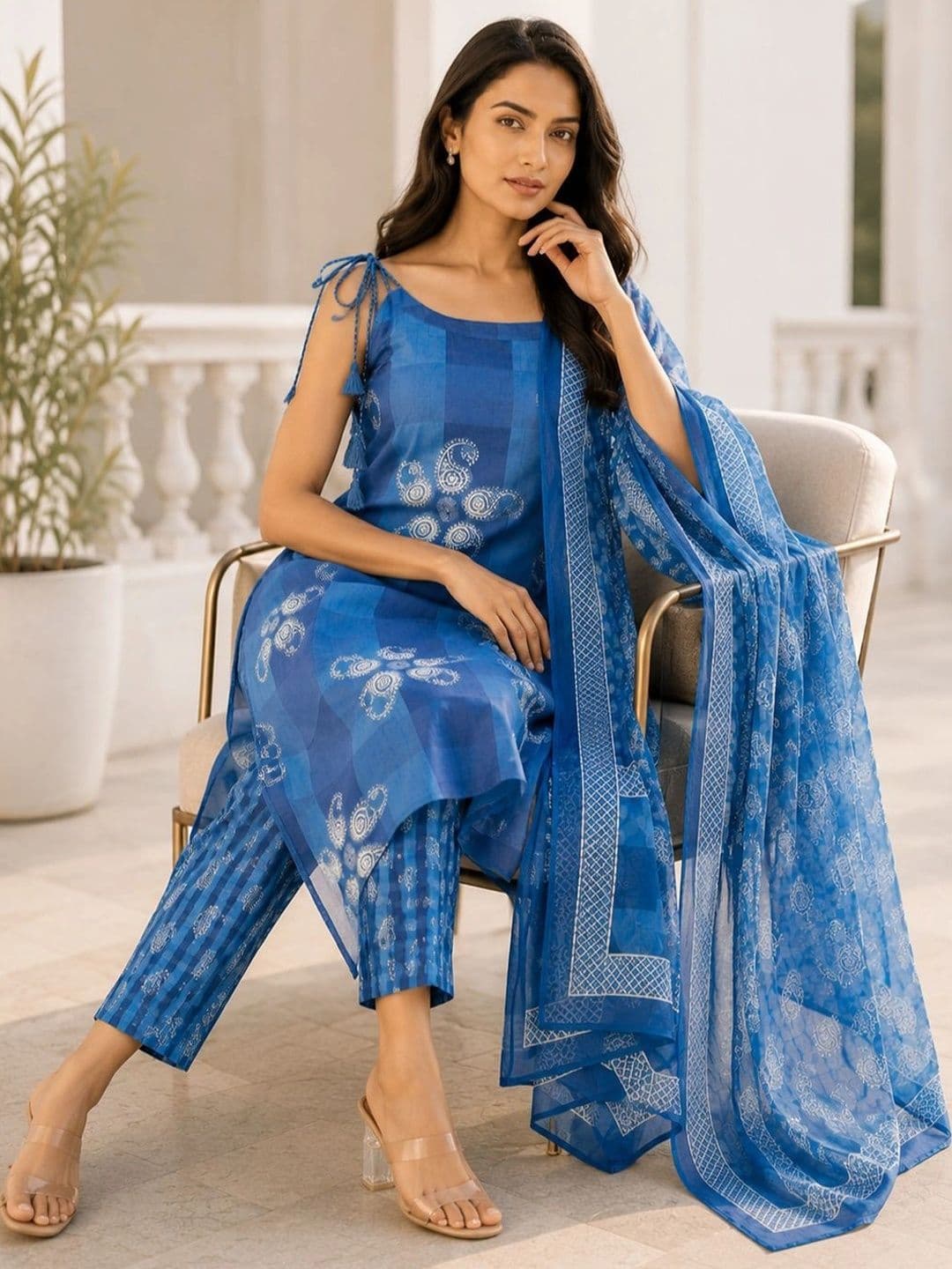 Bunai Women Ethnic Motifs Printed Regular Kurta with Trousers & With Dupatta thumbnail 3