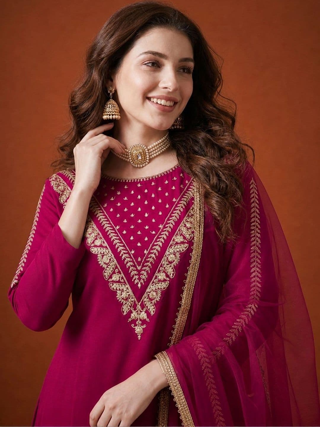 SAINOOR Women Ethnic Motifs Embroidered Regular Thread Work Kurta with Trousers & With Dupatta thumbnail 4
