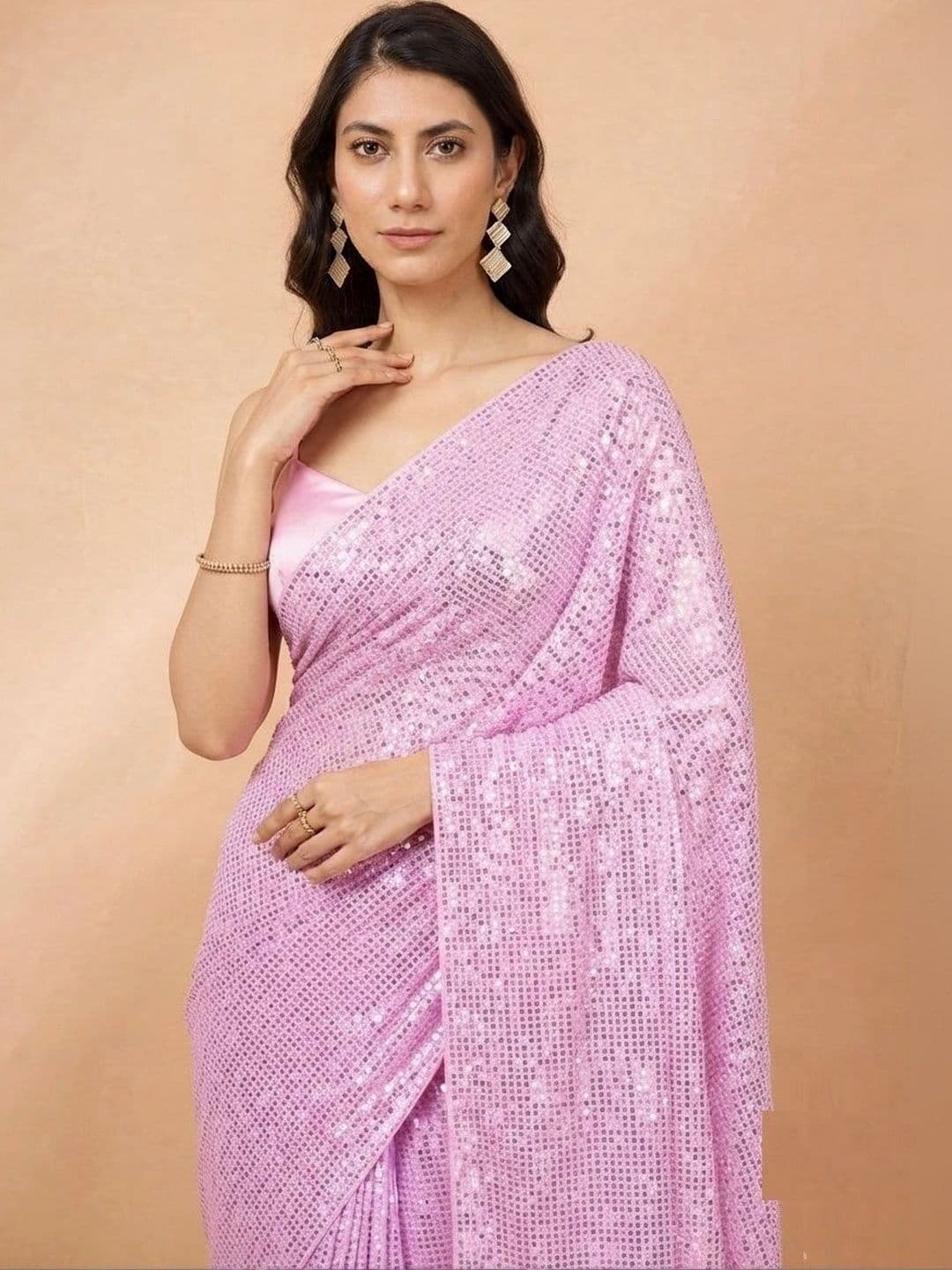 SZN Embellished Sequinned Poly Georgette Designer Saree thumbnail 5