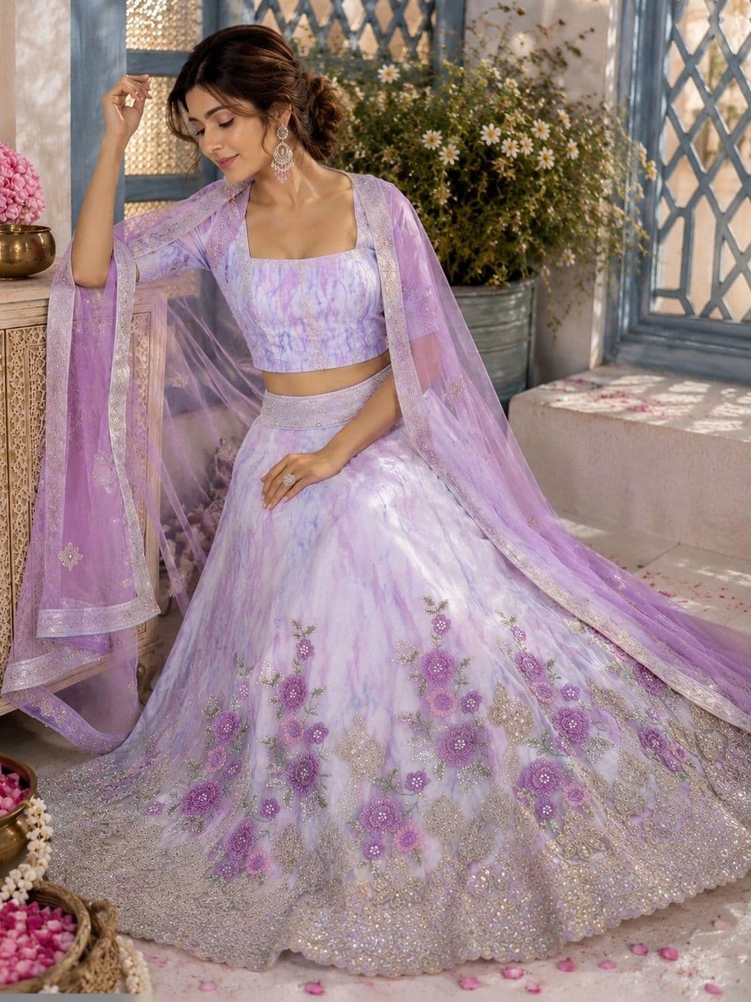 Indi INSIDE Dyed Thread Work Semi-Stitched Lehenga & Unstitched Blouse With Dupatta thumbnail 4