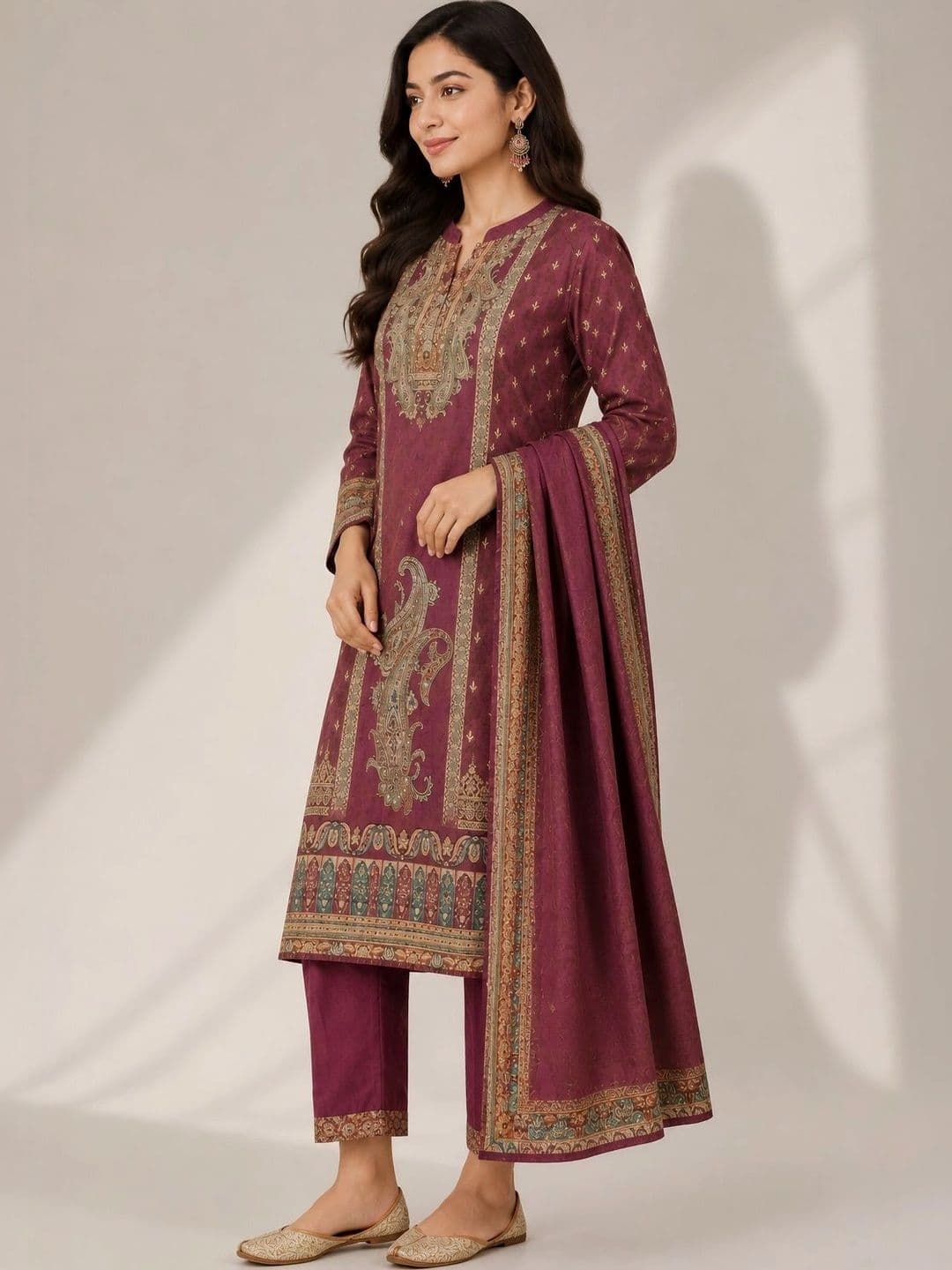Wool's Kart Women Ethnic Motifs Printed Regular Kurta with Trousers & With Dupatta thumbnail 4