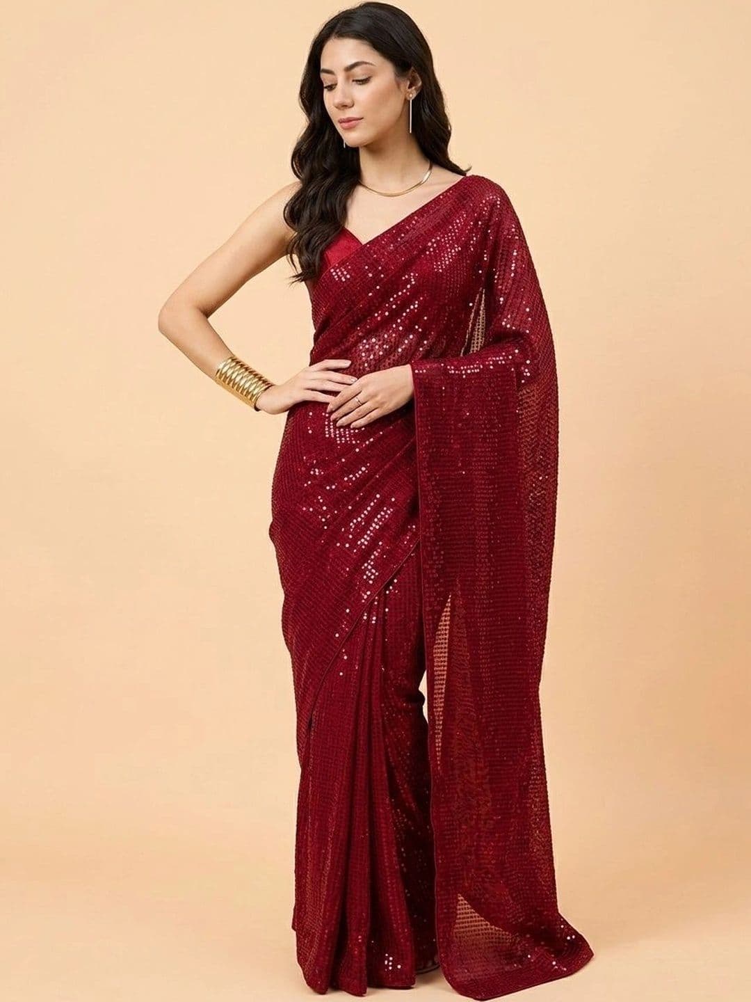 SZN Embellished Sequinned Poly Georgette Designer Saree - view 1