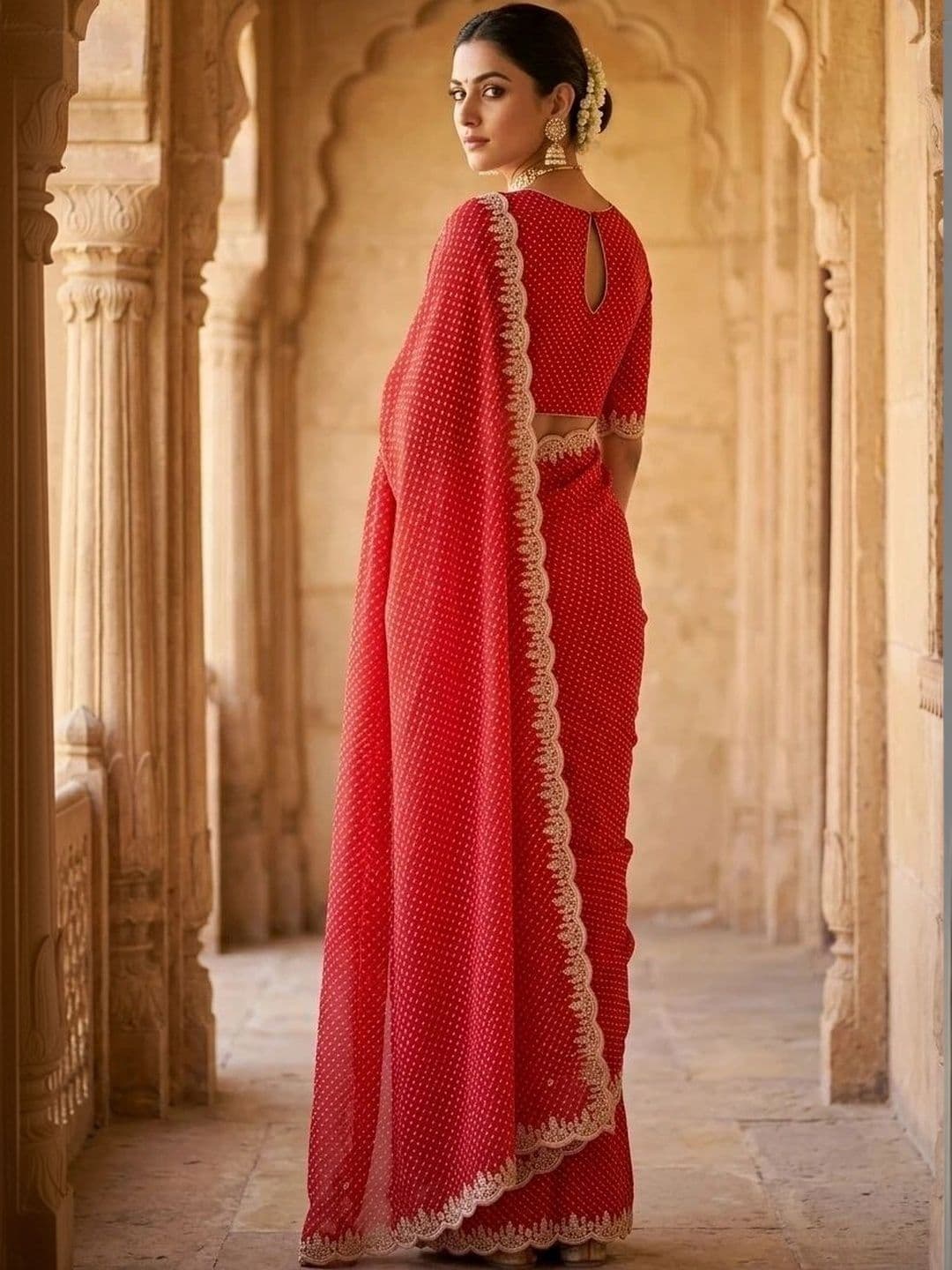 Fashion Mantra Bandhani Embroidered Poly Georgette Saree thumbnail 3