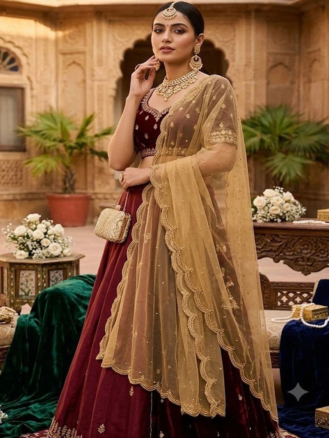 SAHINA DUPATTA Dupatta with Beads and Stones thumbnail 2
