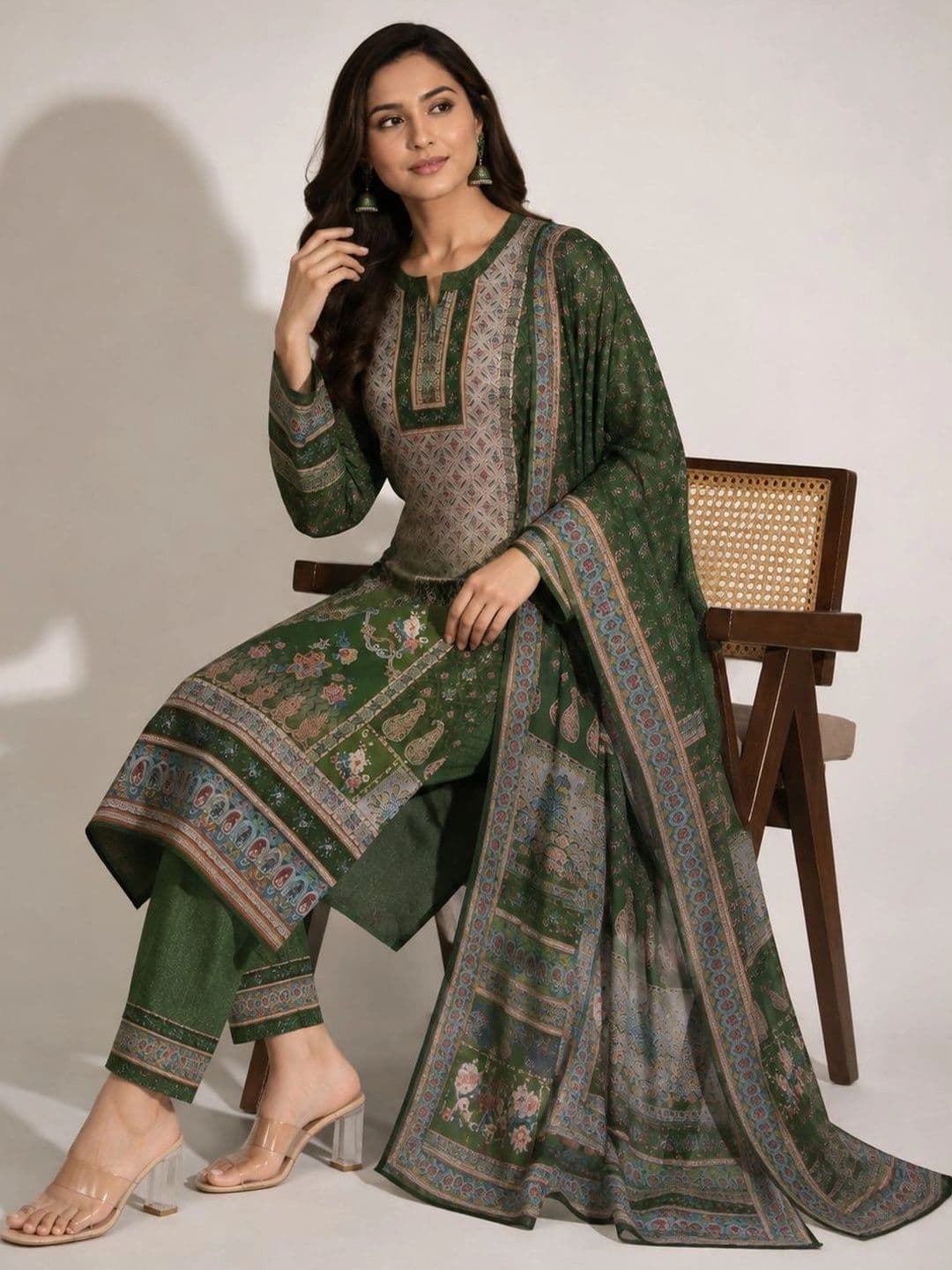 Wool's Kart Women Ethnic Motifs Printed Regular Kurta with Trousers & With Dupatta thumbnail 3