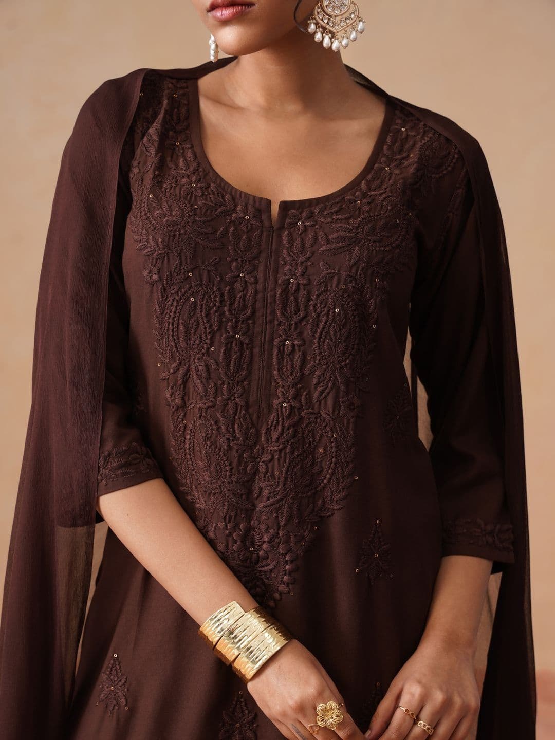 SAZRIKA Embroidered Regular Thread Work Kurta with Palazzos & With Dupatta thumbnail 5
