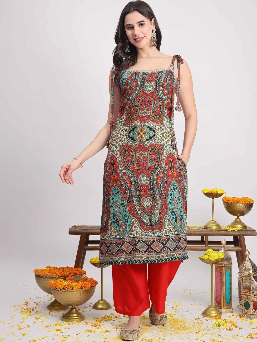 TextileNow Women Ethnic Motifs Printed Regular Kurta with Palazzos - view 1
