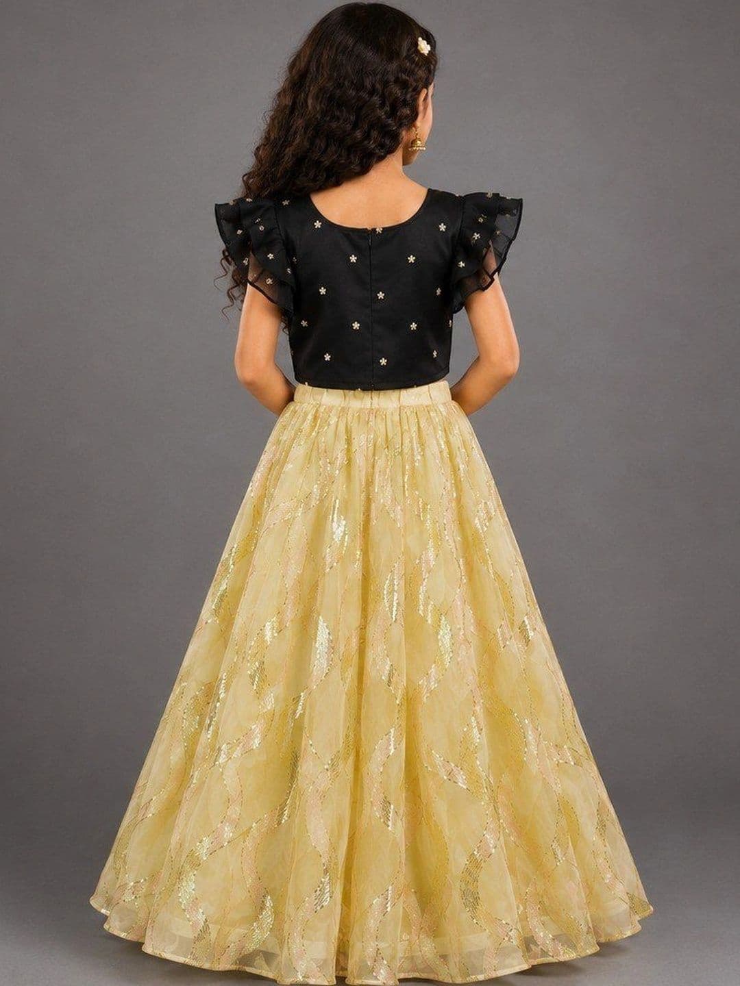 Poppy & Munchkin Girls Embellished Sequinned Ready to Wear Lehenga thumbnail 3