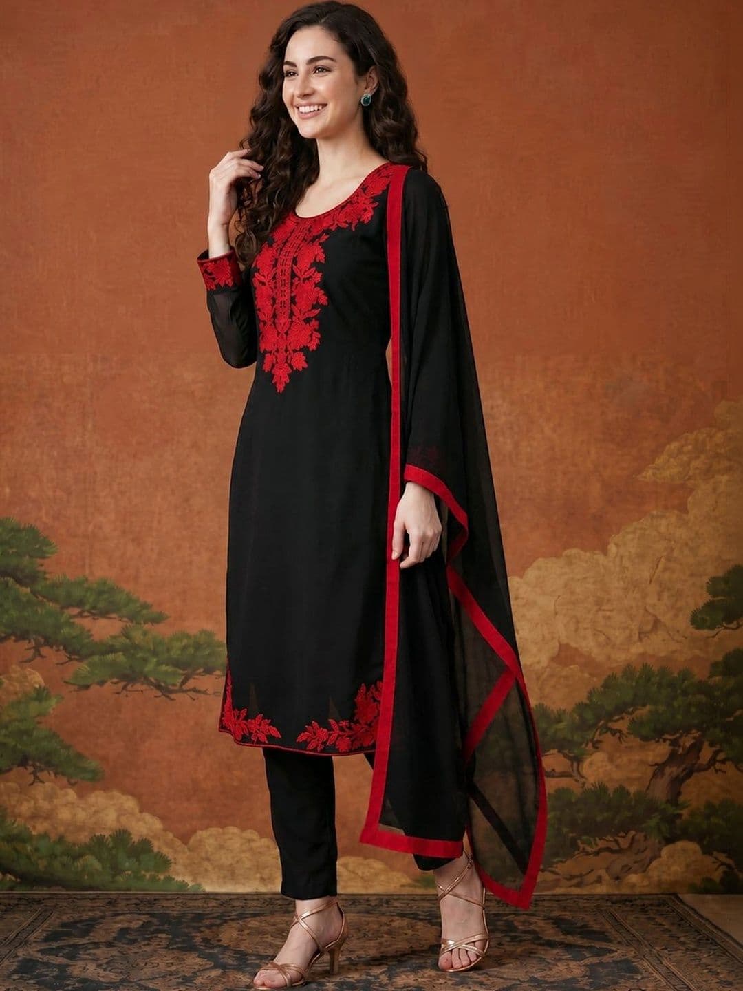 SAINOOR Women Ethnic Motifs Embroidered Regular Thread Work Kurta with Trousers & With Dupatta - view 1