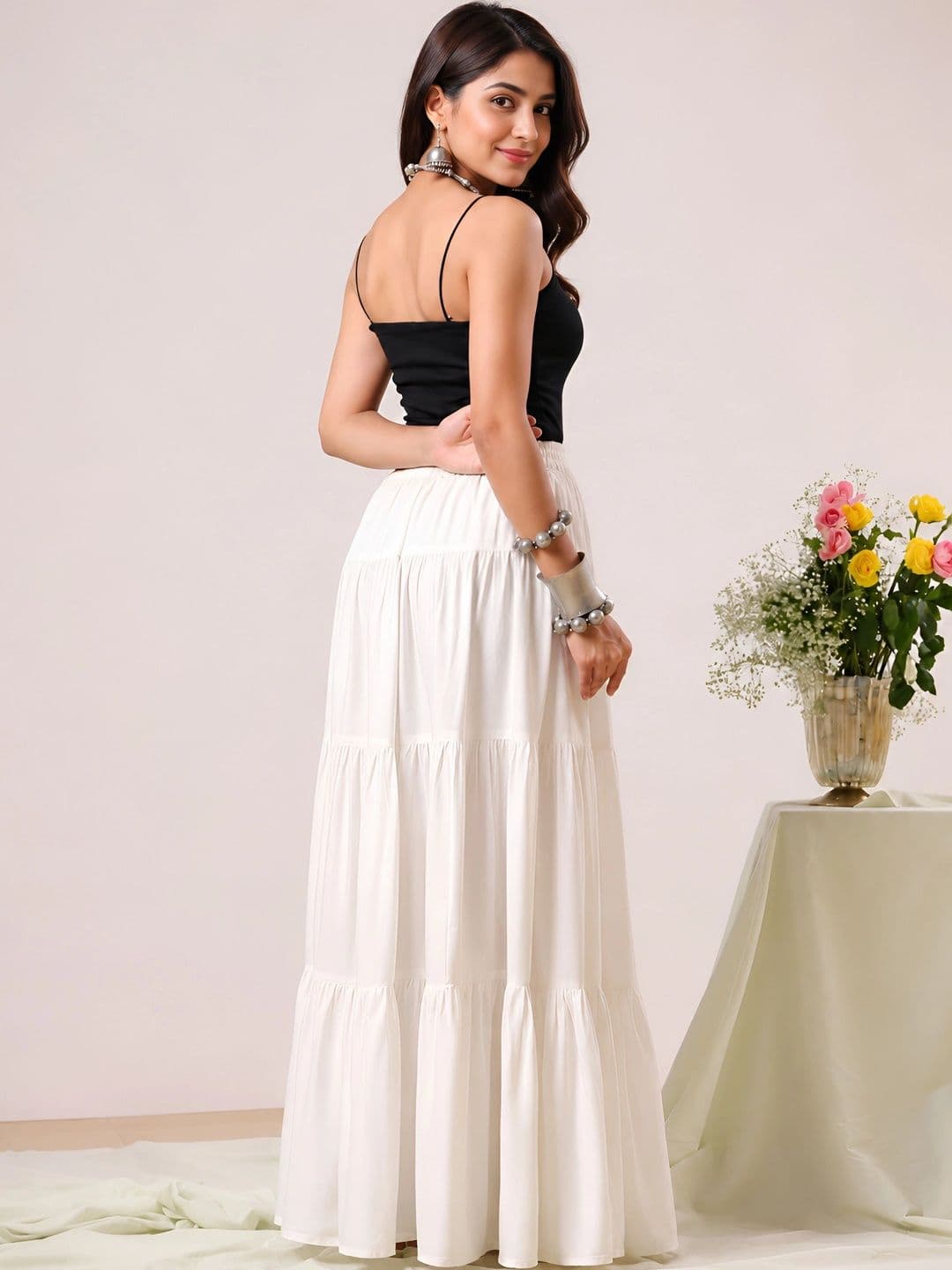 HARAYE Women Tiered Maxi Flared Skirt thumbnail 2
