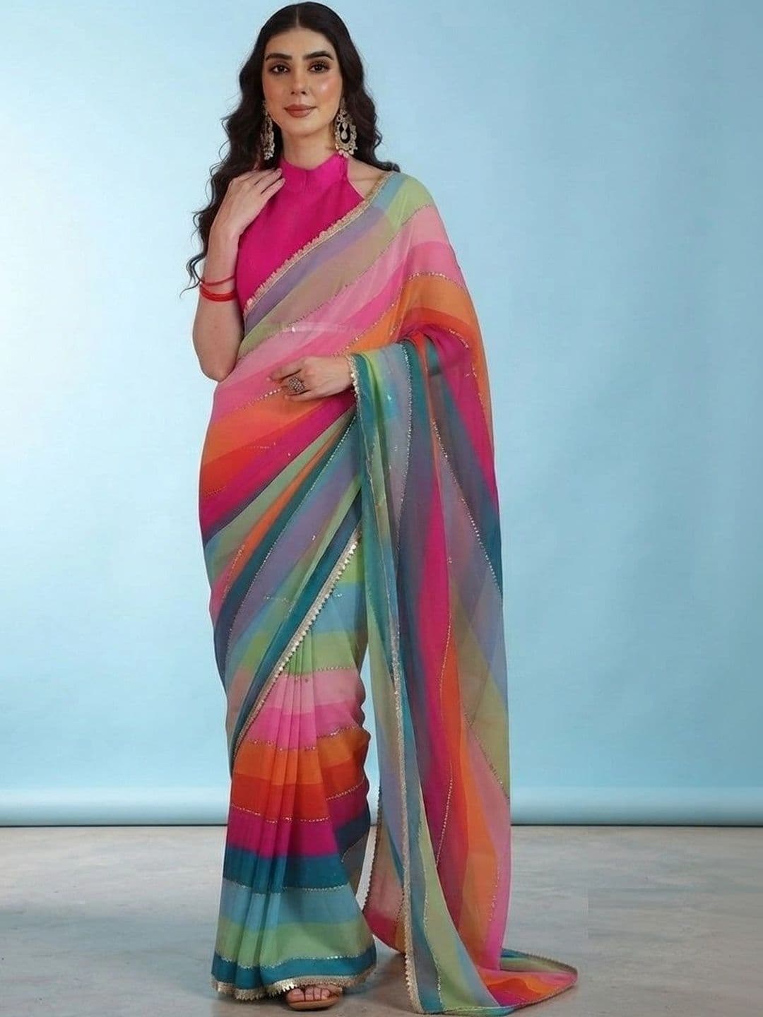 SZN Ombre Sequinned Poly Georgette Designer Saree thumbnail 2