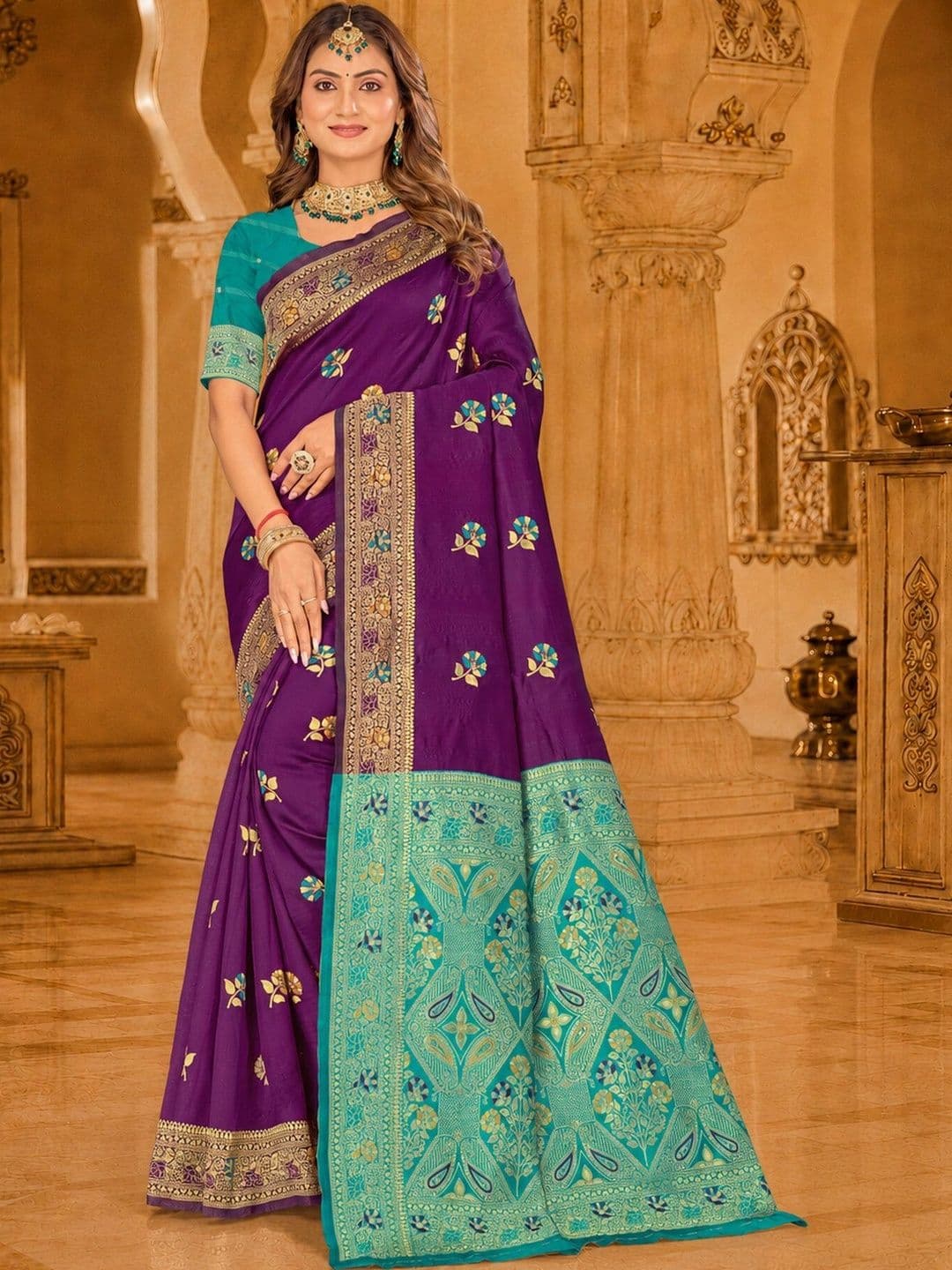 Dimaxi Vastra Floral Zari Silk Blend Kota Saree - view 1
