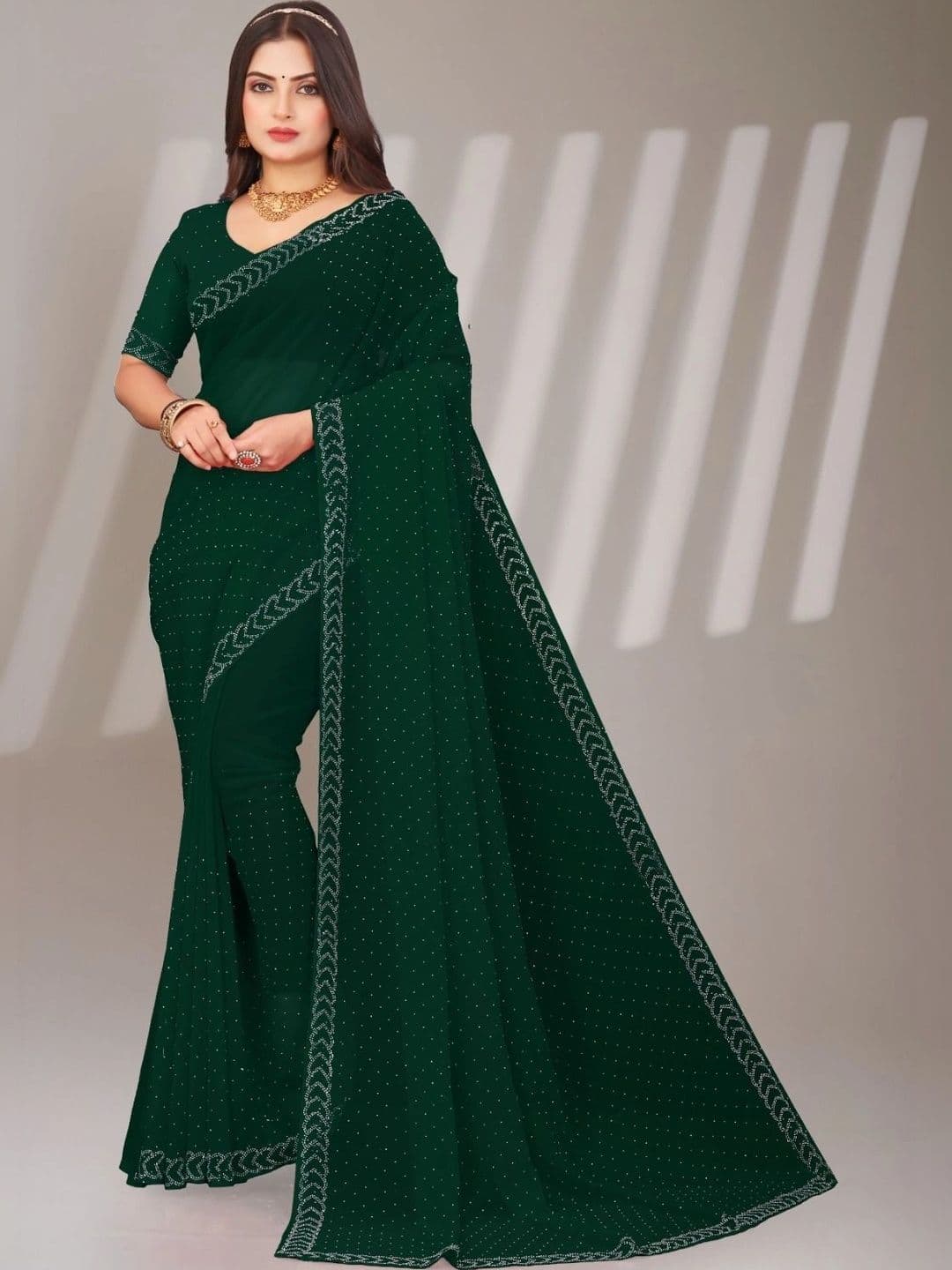 PRANU TRENDS Embellished Poly Chiffon Saree - view 1