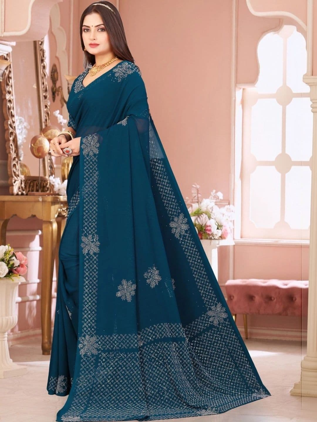 Fashion Mantra Embellished Poly Chiffon Saree thumbnail 3