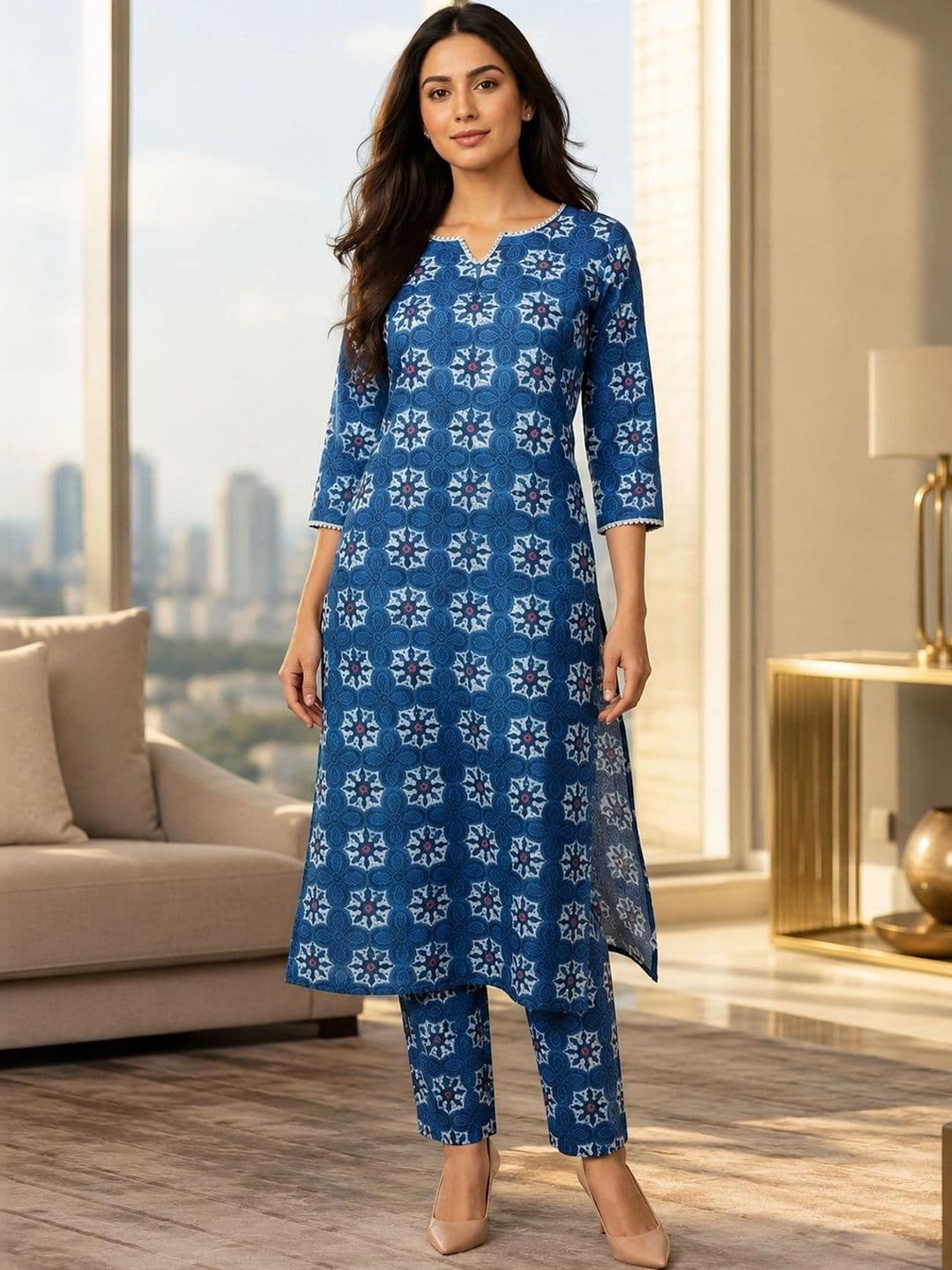 Bunai Women Ethnic Motifs Printed Regular Kurta with Trousers - view 1