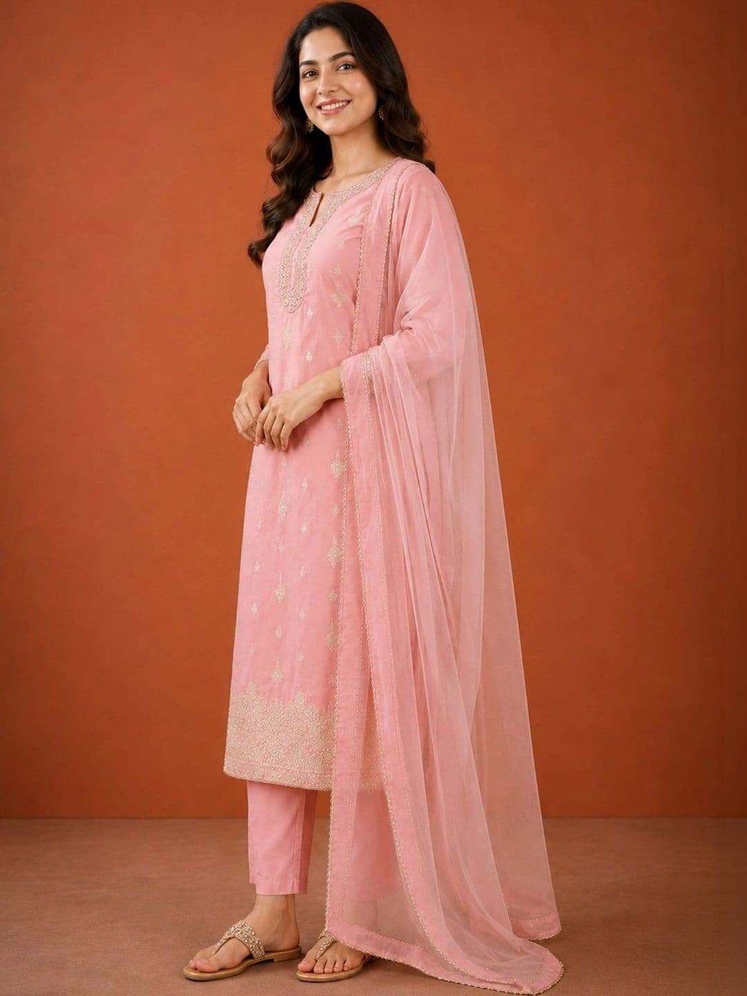 SAINOOR Women Ethnic Motifs Embroidered Regular Thread Work Kurta with Trousers & With Dupatta thumbnail 7