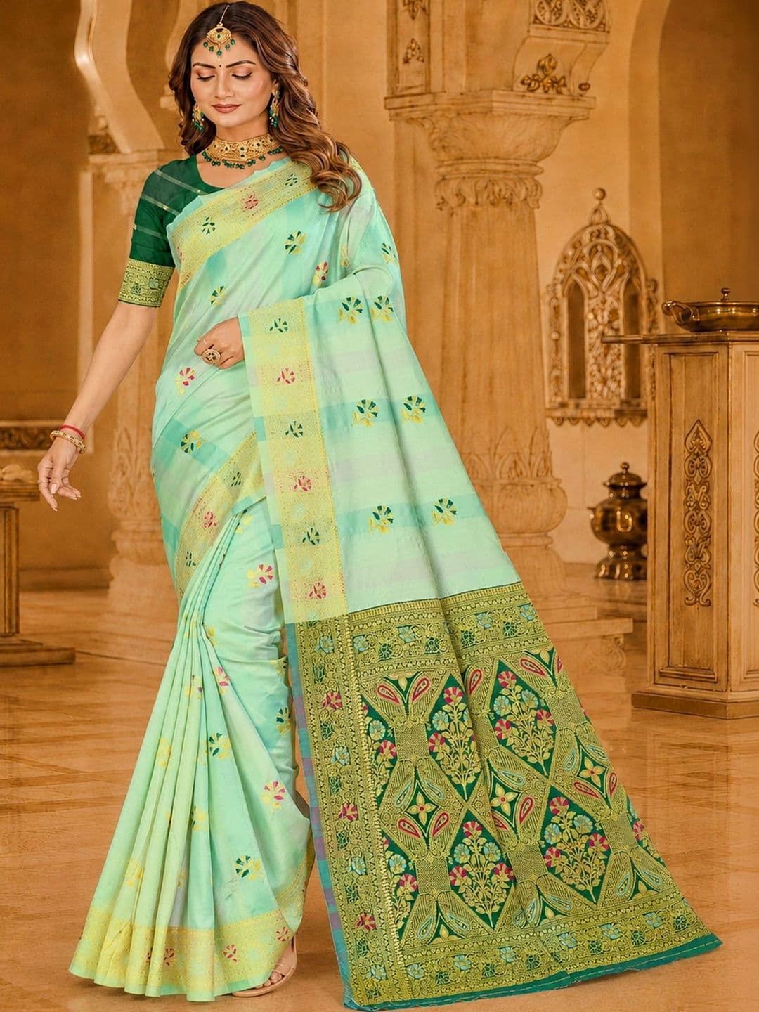 Dimaxi Vastra Floral Zari Silk Blend Kota Saree thumbnail 6