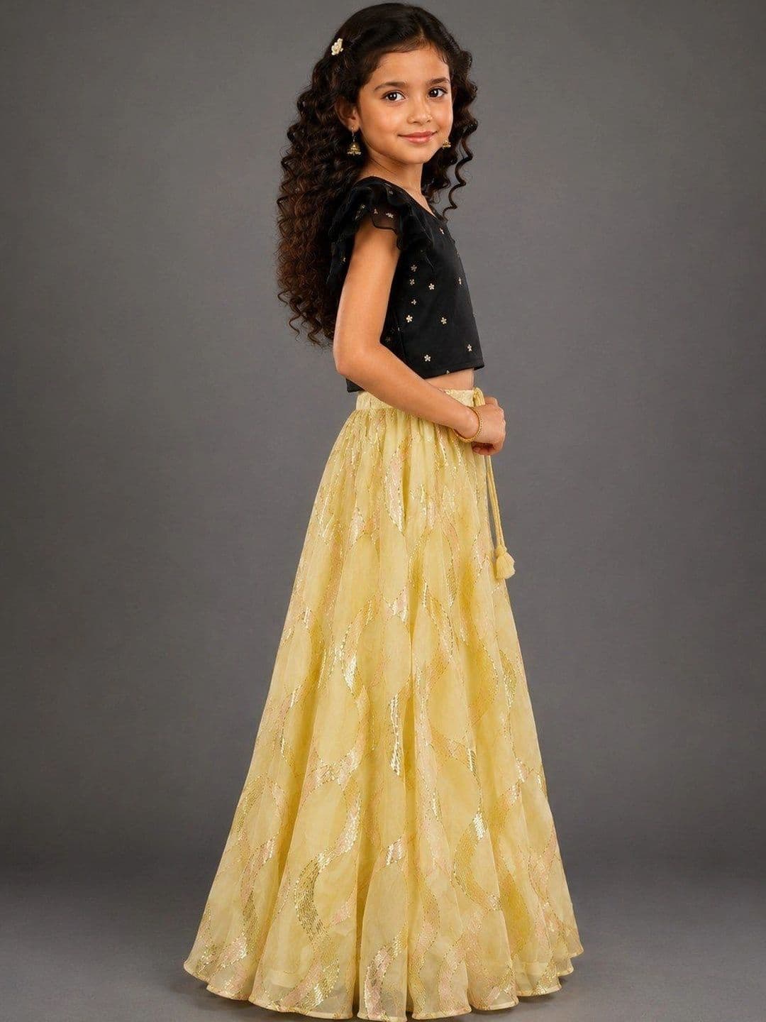 Poppy & Munchkin Girls Embellished Sequinned Ready to Wear Lehenga thumbnail 2