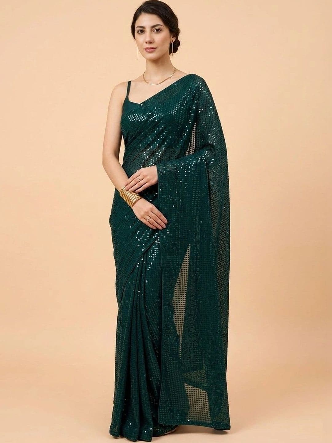 SZN Embellished Sequinned Poly Georgette Designer Saree thumbnail 2
