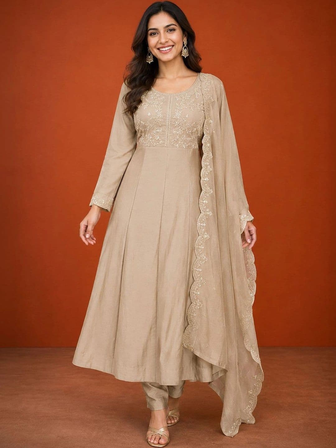 SAINOOR Women Ethnic Motifs Embroidered Empire Thread Work Kurta with Churidar & With Dupatta thumbnail 2