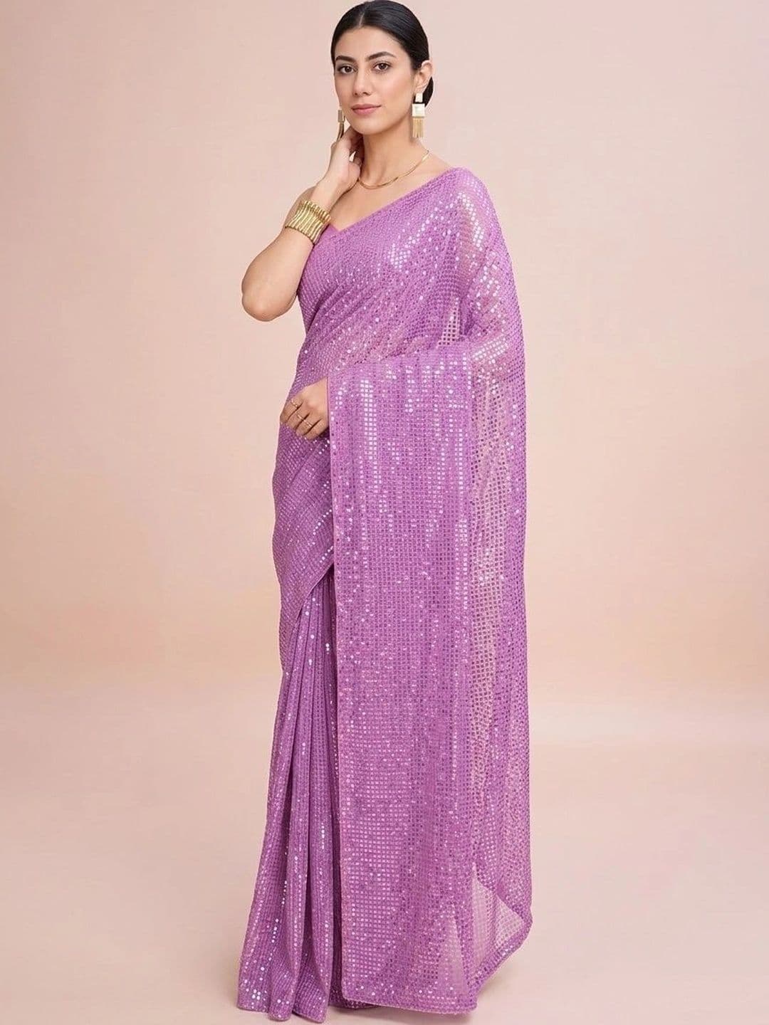 SZN Sequinned Poly Georgette Designer Saree thumbnail 4