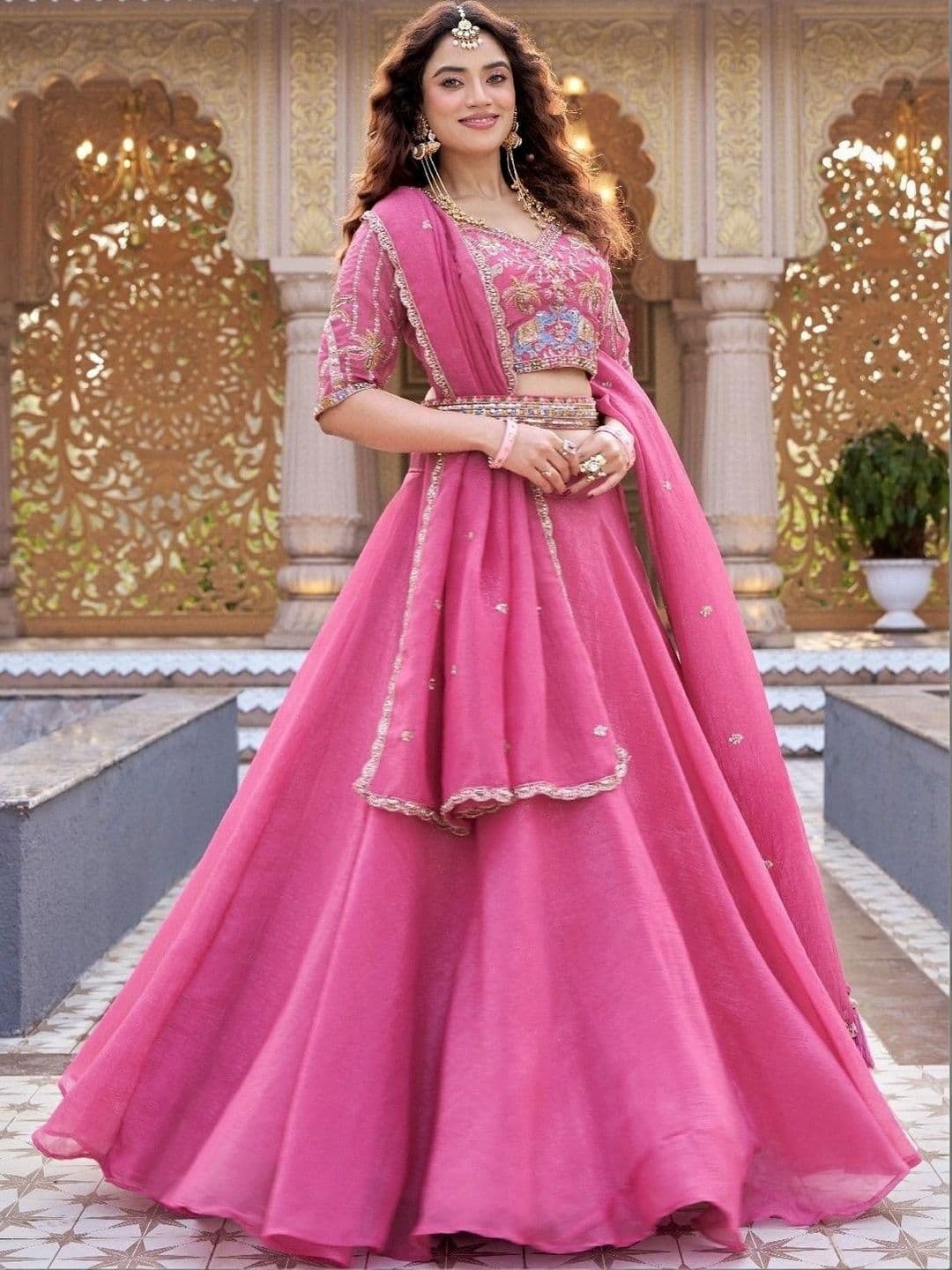 Shree Ram Creation Embroidered Thread Work Ready to Wear Lehenga & Blouse With Dupatta - view 1
