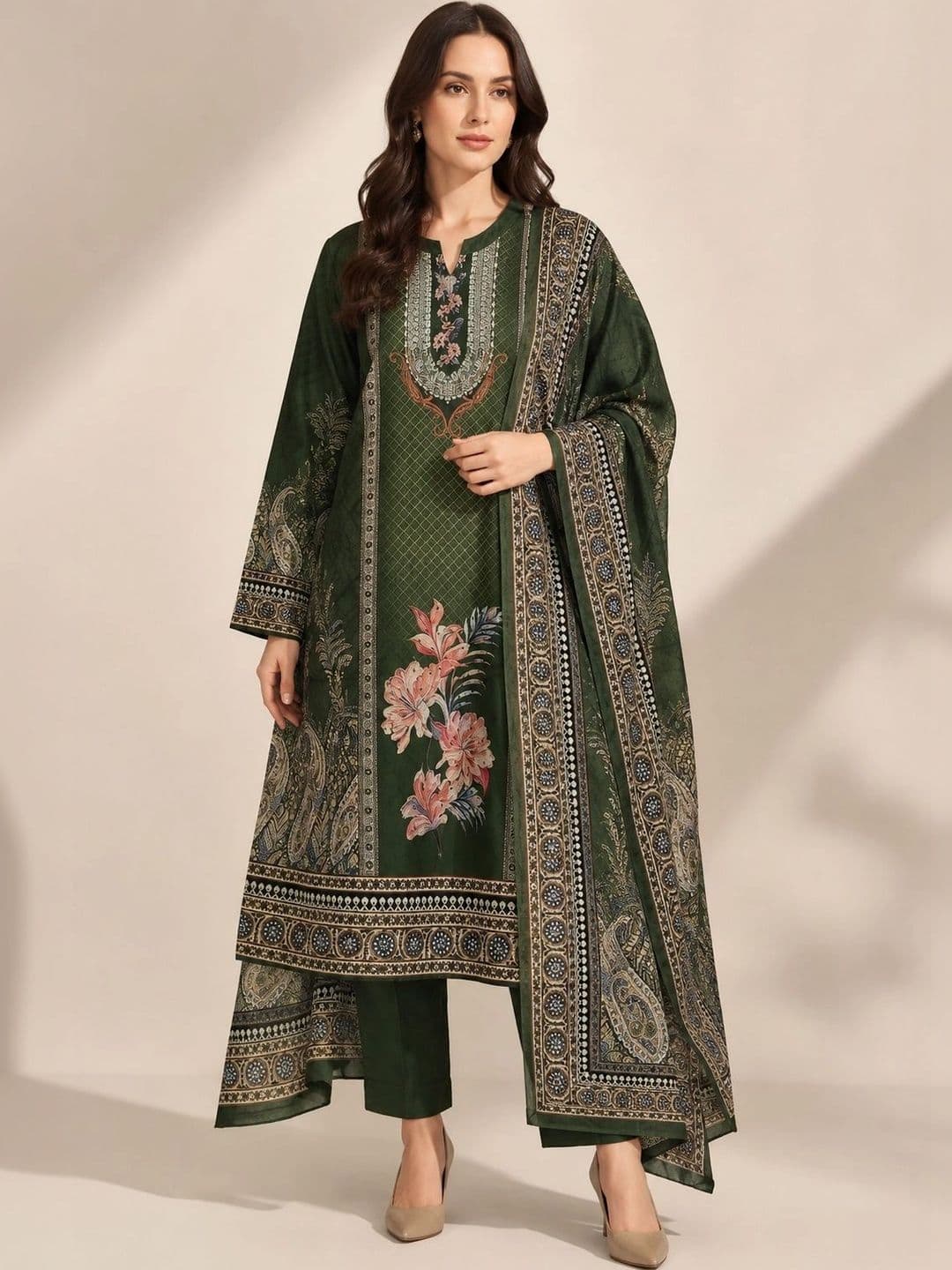 Wool's Kart Women Ethnic Motifs Printed Regular Kurta with Trousers & With Dupatta thumbnail 4