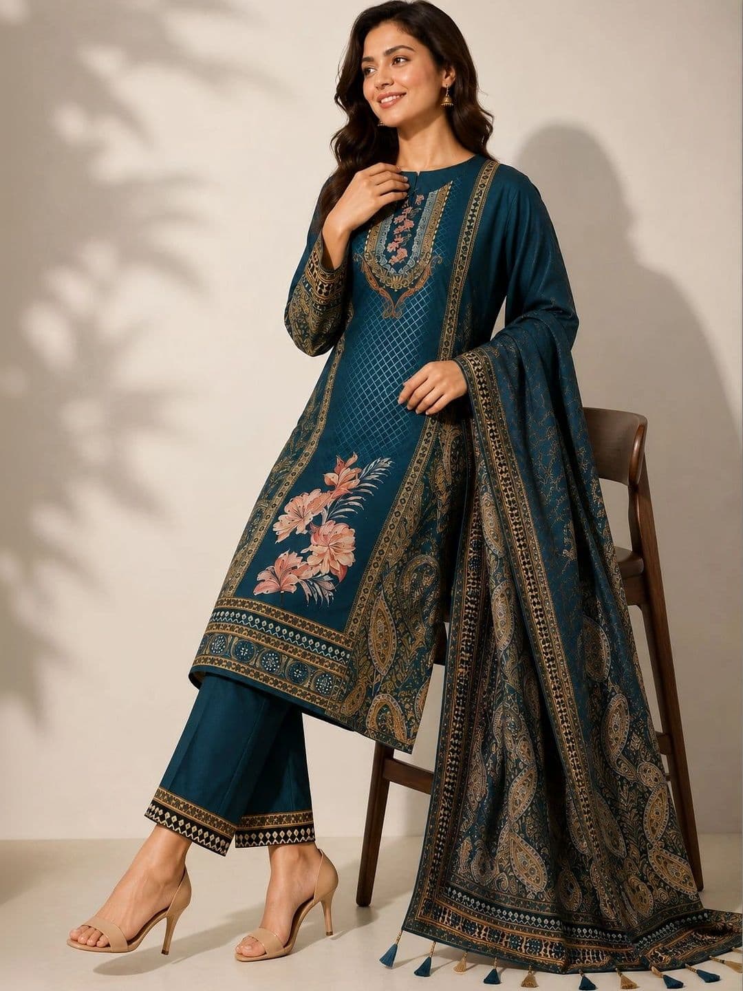 Wool's Kart Women Ethnic Motifs Printed Regular Kurta with Trousers & With Dupatta thumbnail 2