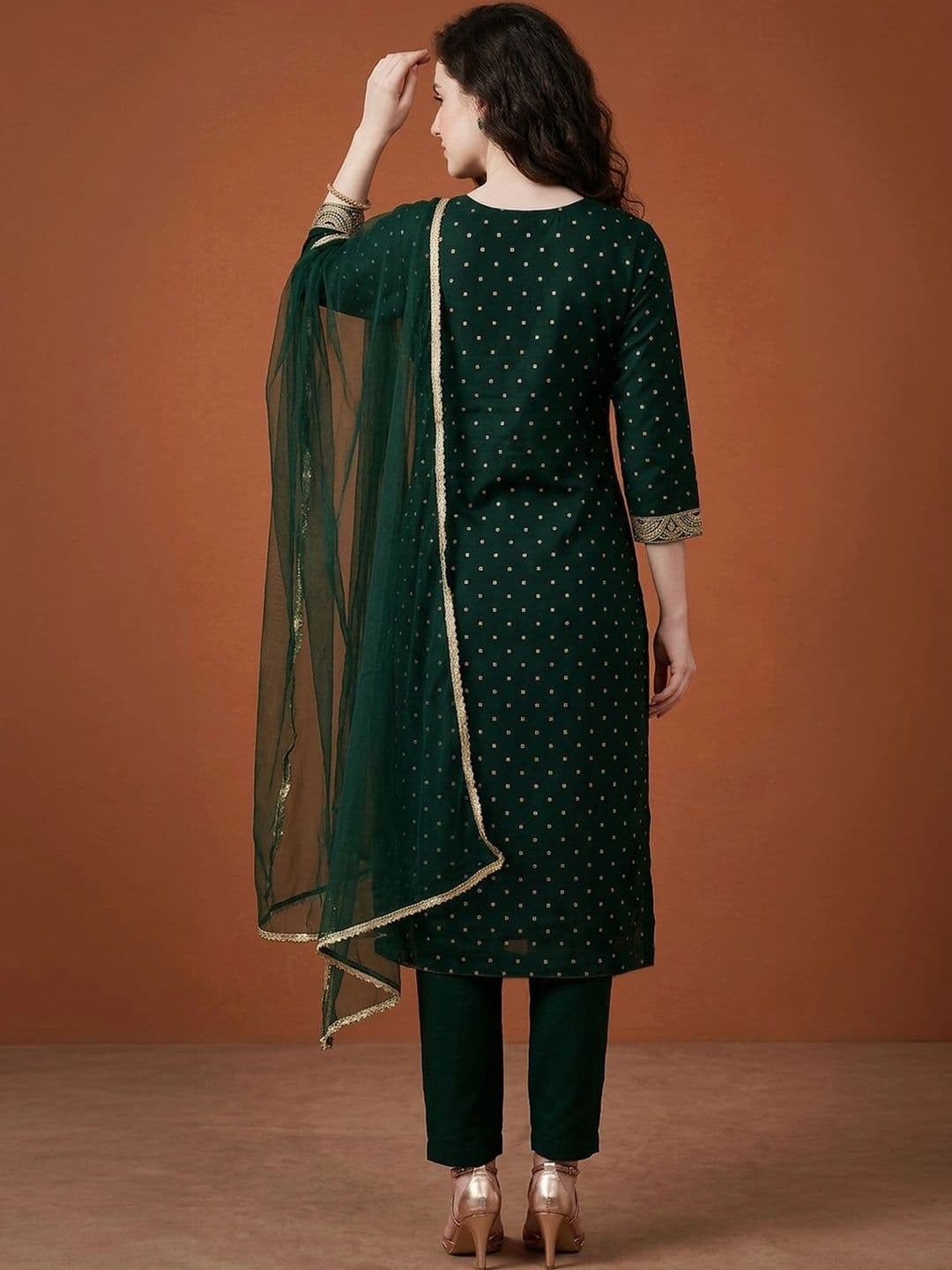 SAINOOR Women Ethnic Motifs Embroidered Regular Kurta with Trousers & With Dupatta thumbnail 5