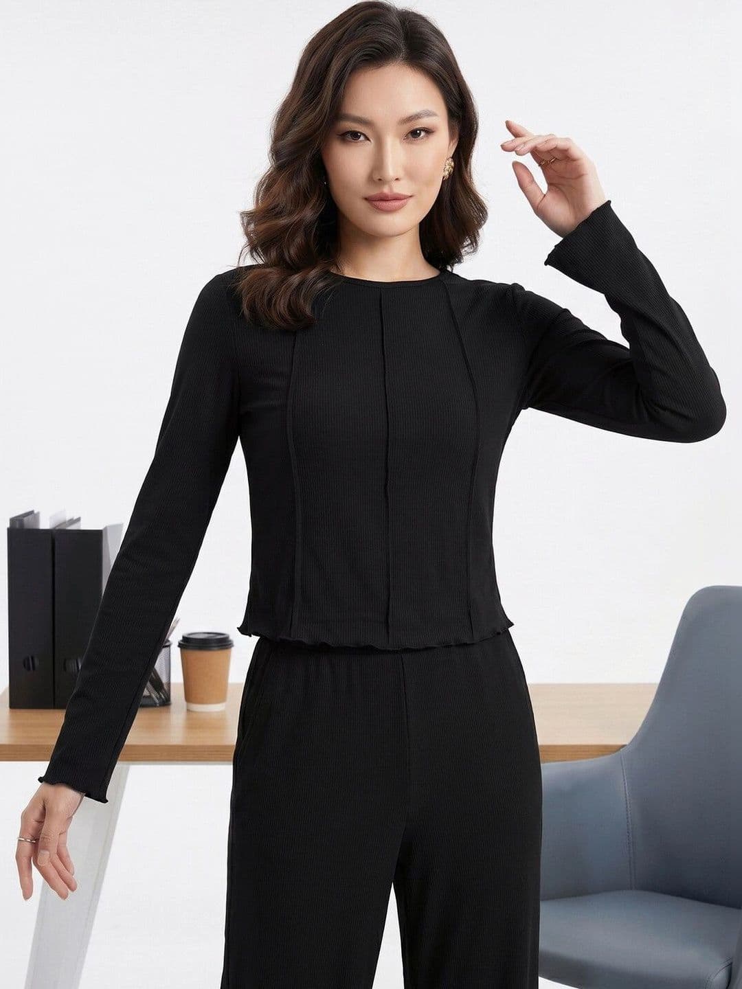 Selvia Edge Knitted Self Design Top with Trousers thumbnail 6