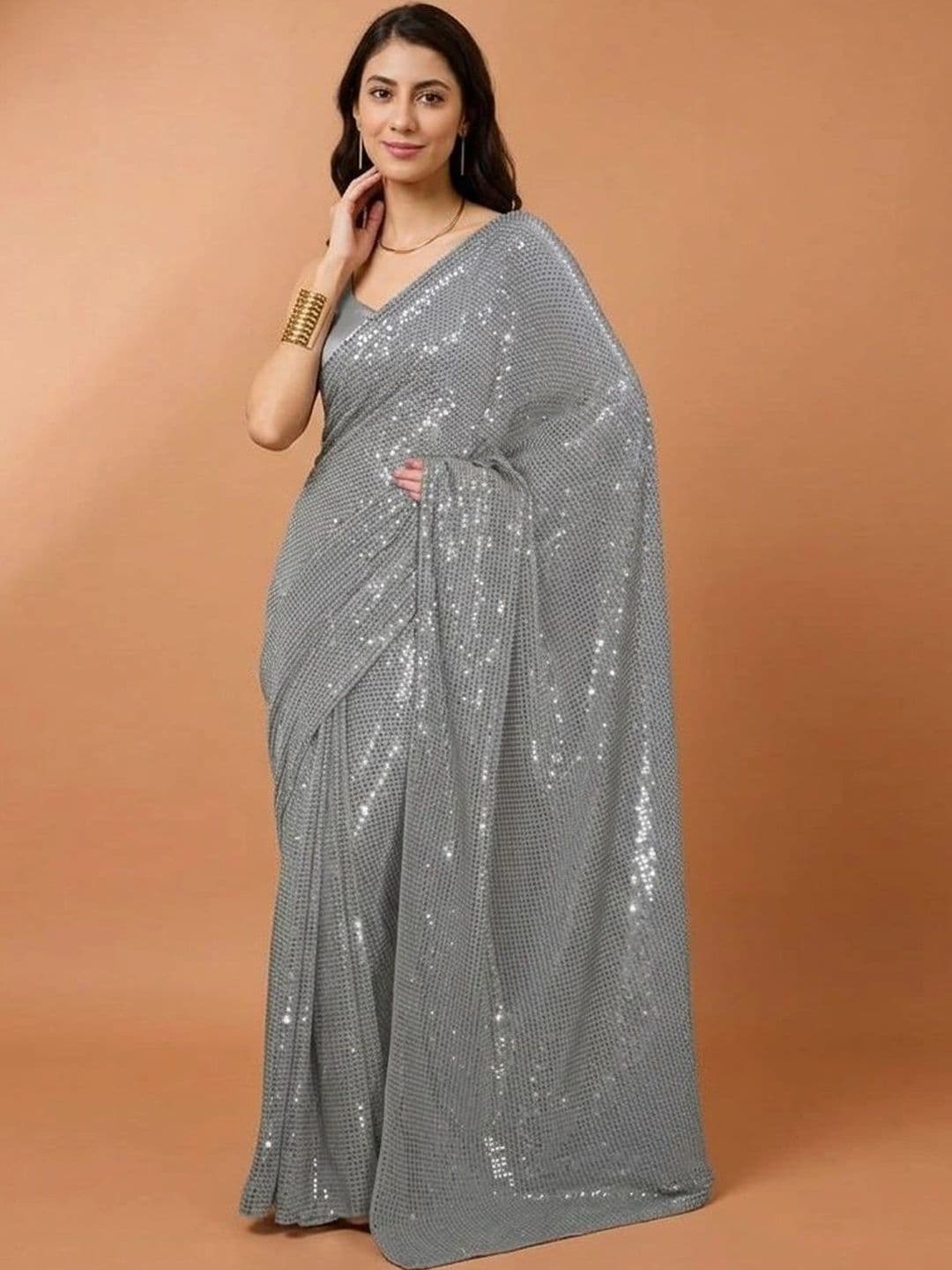 SZN Embellished Sequinned Poly Georgette Designer Saree thumbnail 4