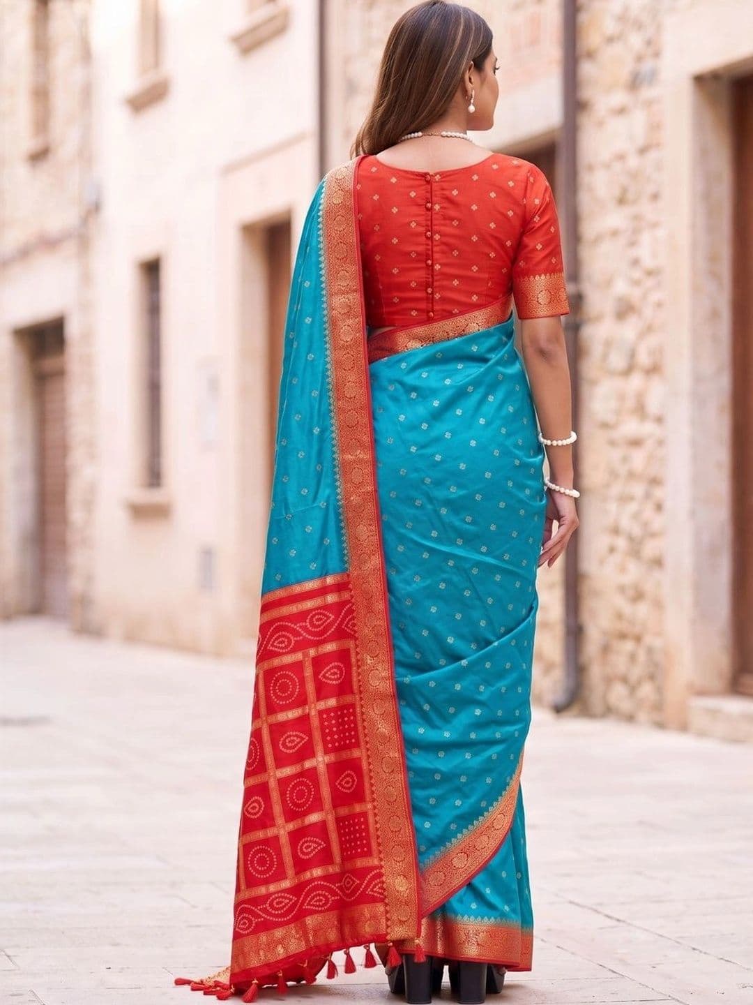 SOURAGYA Ethnic Motifs Zari Satin Banarasi Saree thumbnail 2