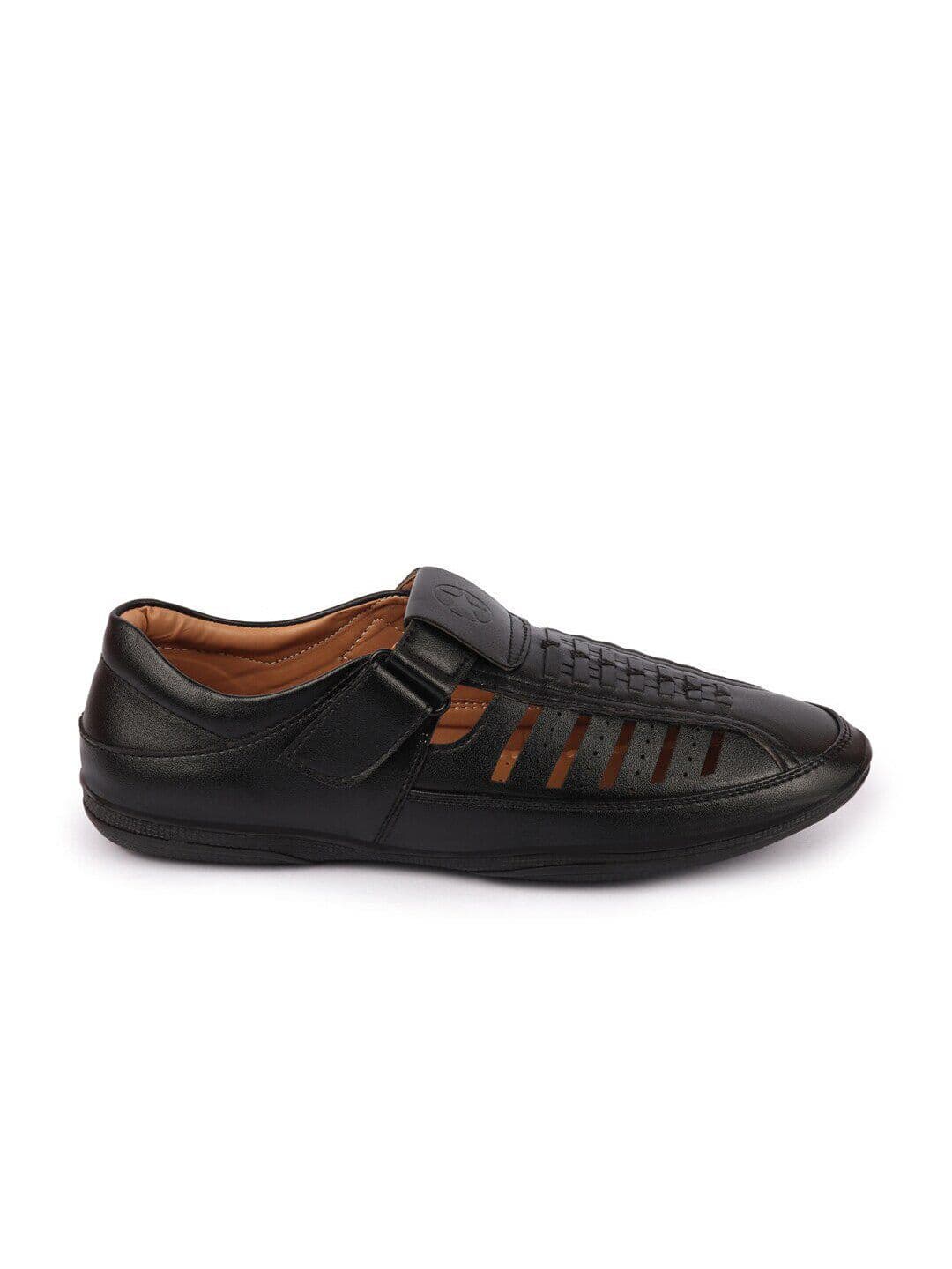 FAUSTO Men Black Laser Cut PU Fisherman Sandals thumbnail 6