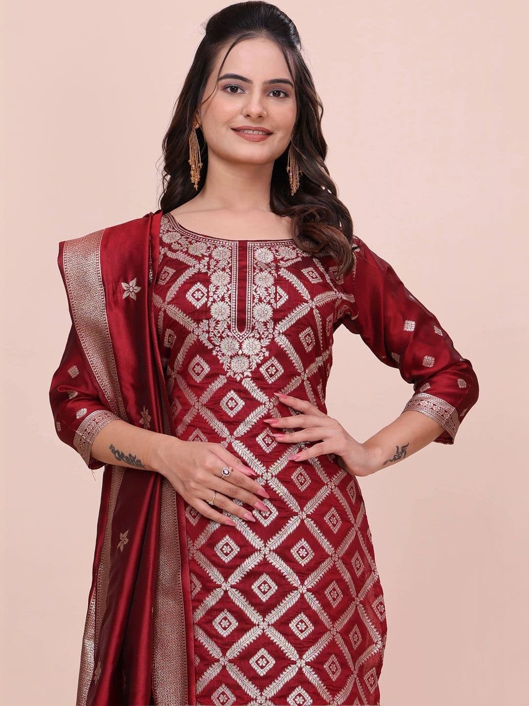 kantuba Art Silk Unstitched Dress Material thumbnail 2