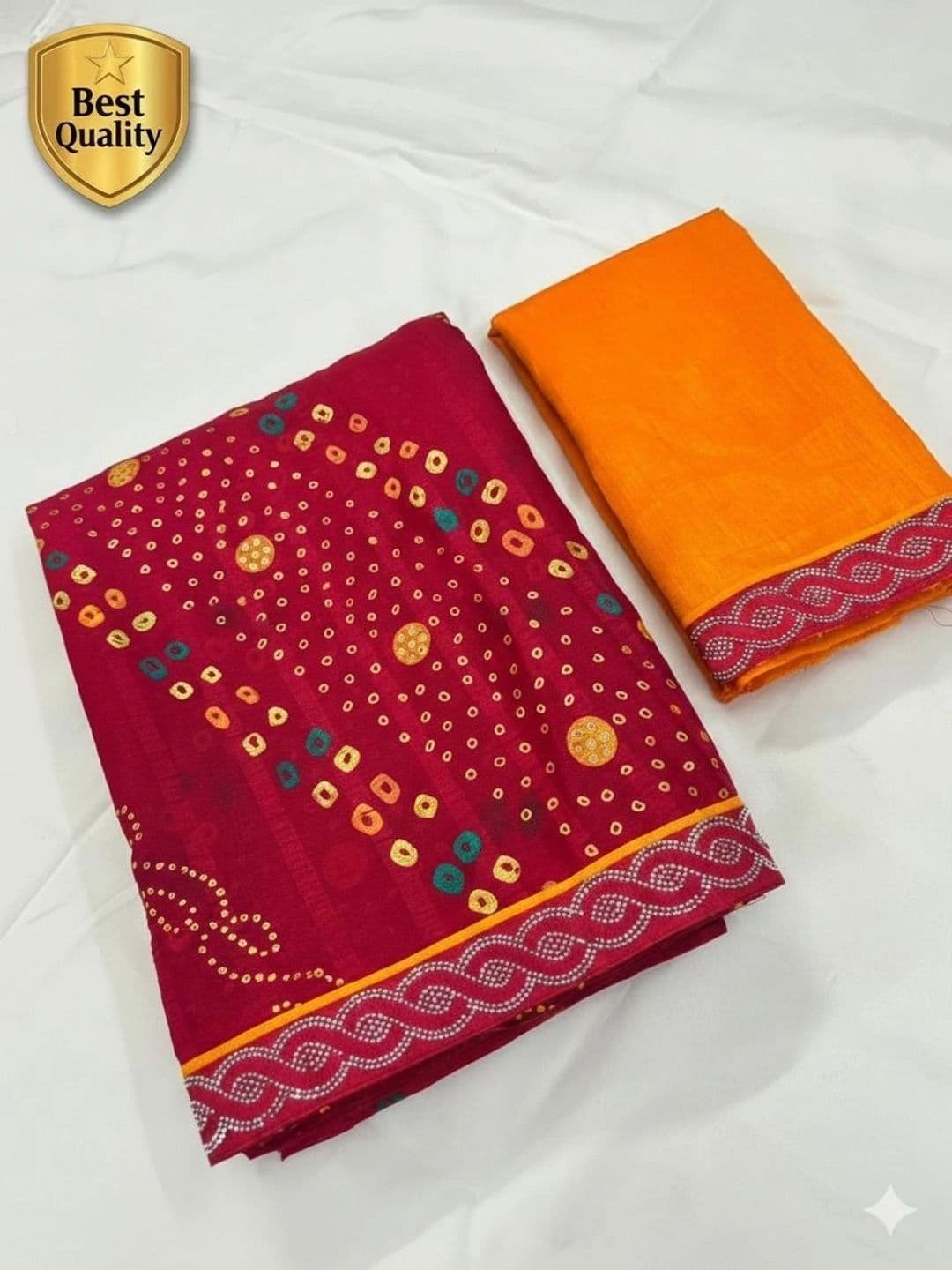 PRANU TRENDS Bandhani Poly Georgette Saree thumbnail 2