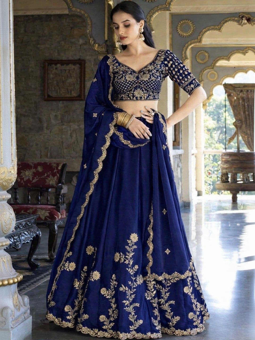 VASTRYN Embroidered Thread Work Ready to Wear Lehenga & Unstitched Blouse With Dupatta - view 1