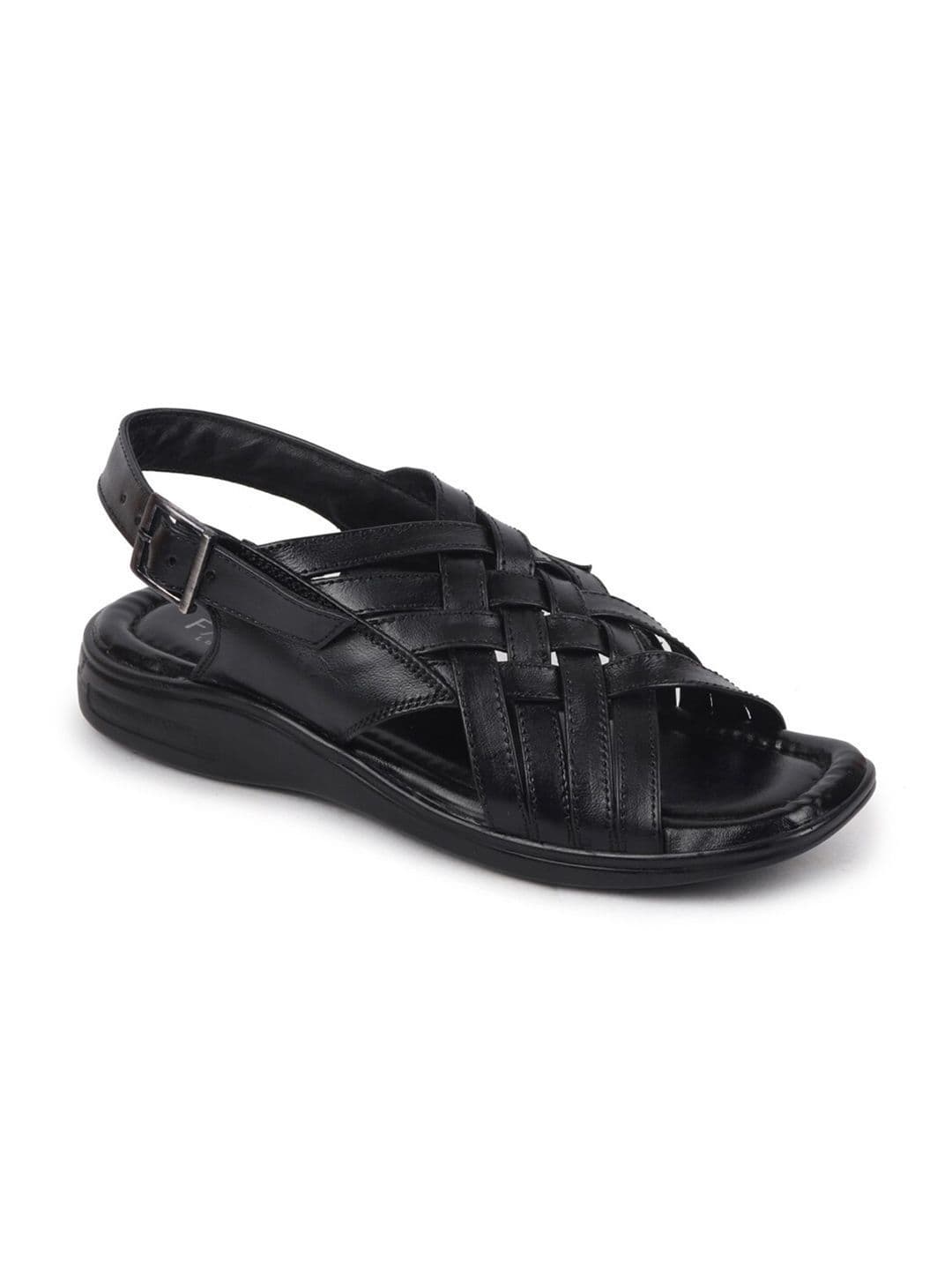 FAUSTO Men Black Leather Comfort Sandals thumbnail 4