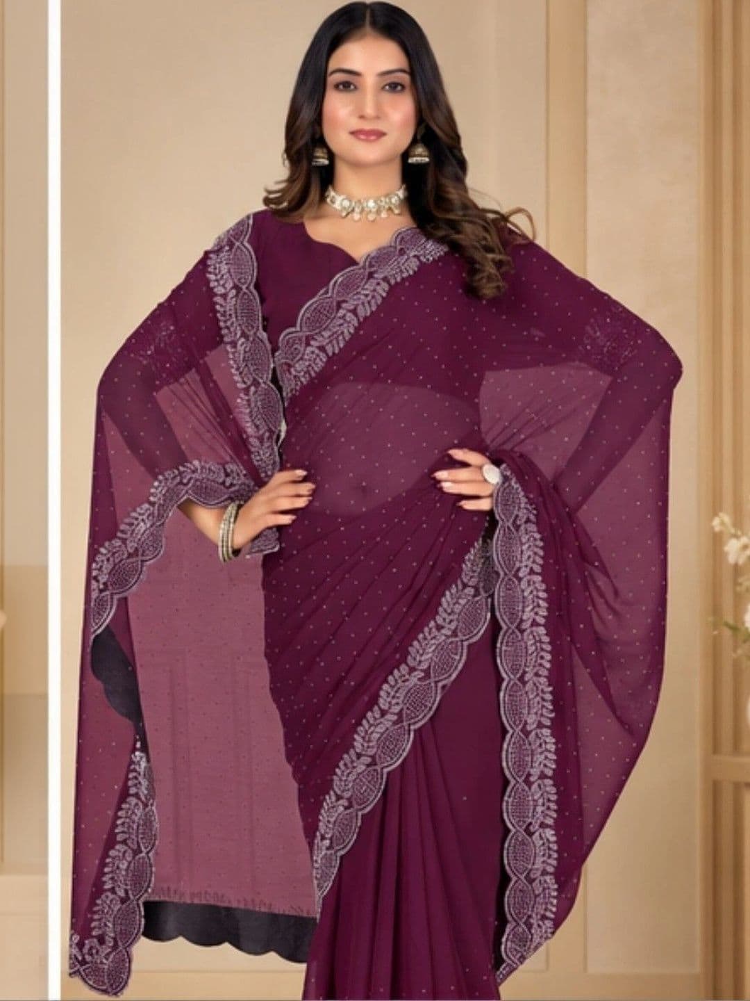 RENBRIZA Poly Georgette Saree - view 1