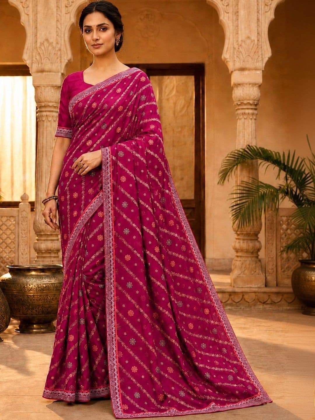 PRANU TRENDS Floral Embroidered Poly Georgette Saree - view 1