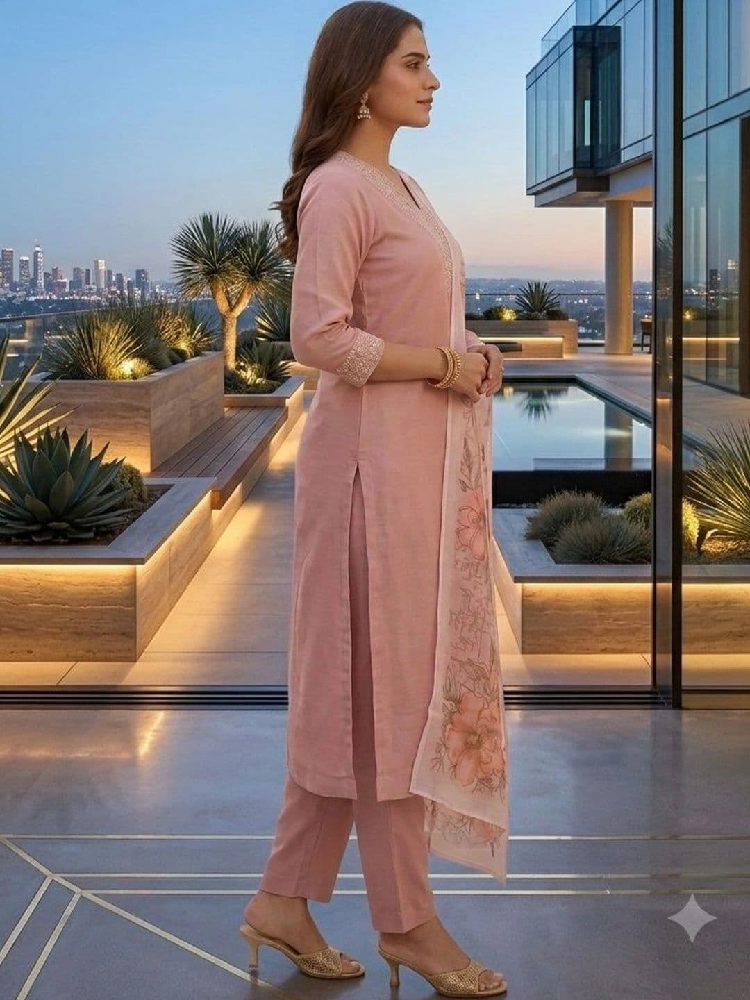 KALINI Women Ethnic Motifs Embroidered Regular Thread Work Kurta with Trousers & With Dupatta thumbnail 5