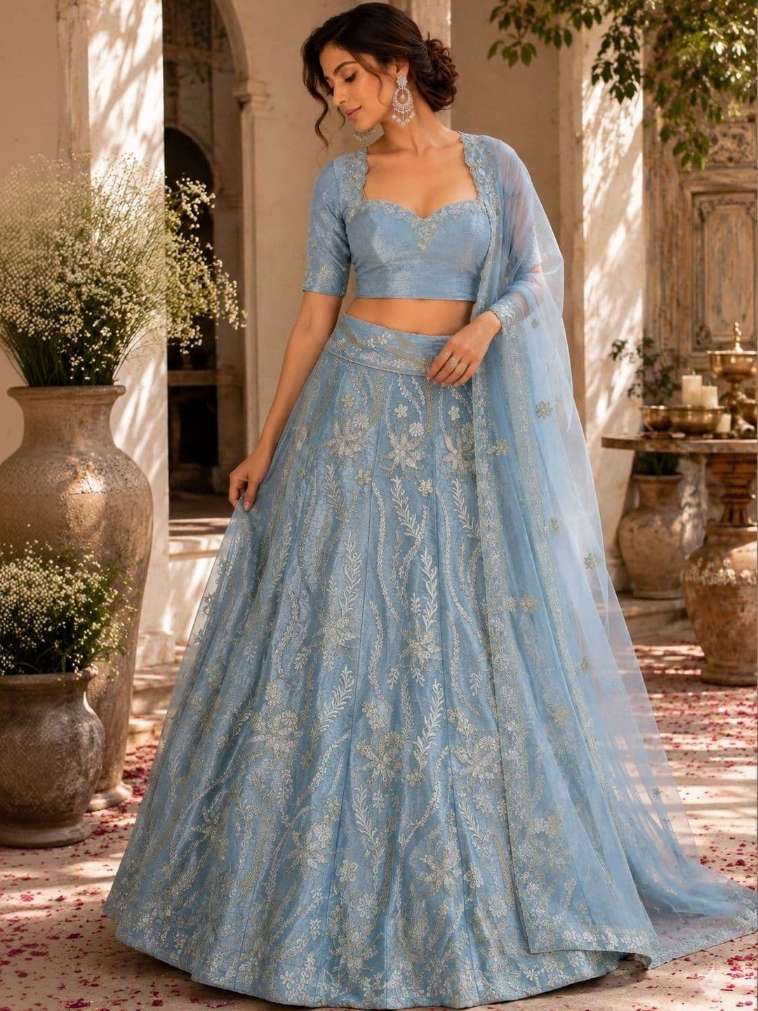 Indi INSIDE Embroidered Thread Work Semi-Stitched Lehenga & Unstitched Blouse With Dupatta thumbnail 2