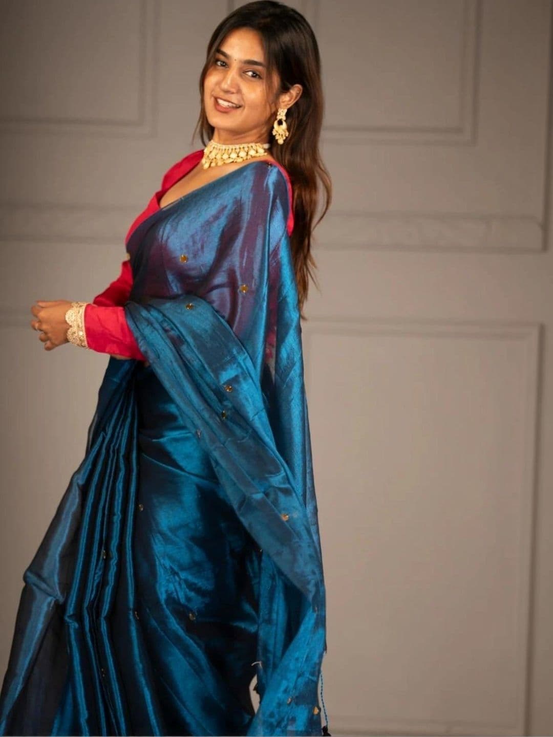 Sangria Ethnic Motifs Sequinned Tissue Chanderi Saree thumbnail 3