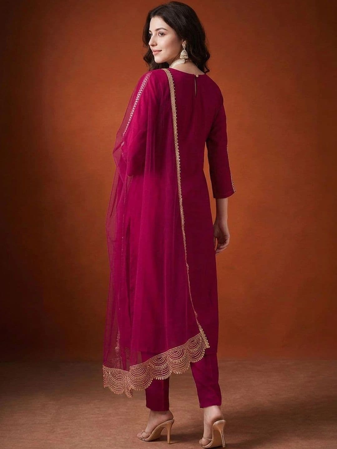 SAINOOR Women Ethnic Motifs Embroidered Regular Thread Work Kurta with Trousers & With Dupatta thumbnail 6