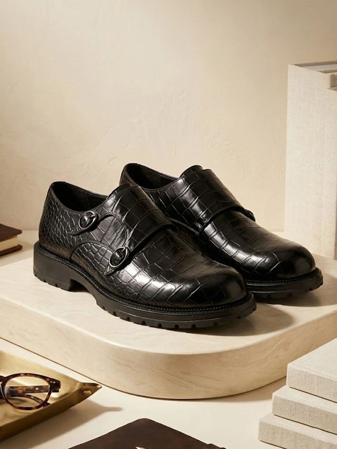 House of Pataudi Men Textured Formal Monk Shoes thumbnail 2